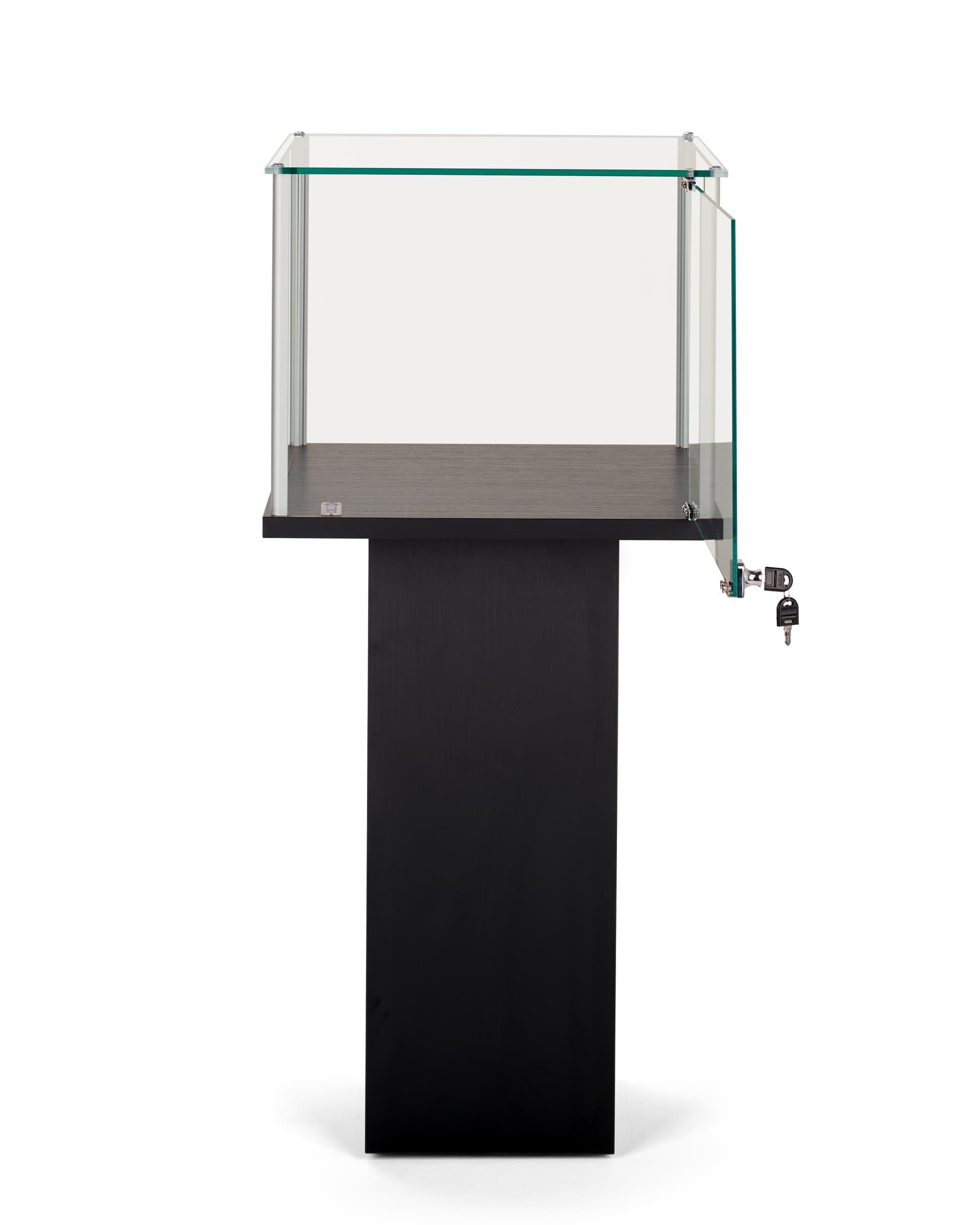 Pedestal showcase with hinged door for easy access to your displayed items