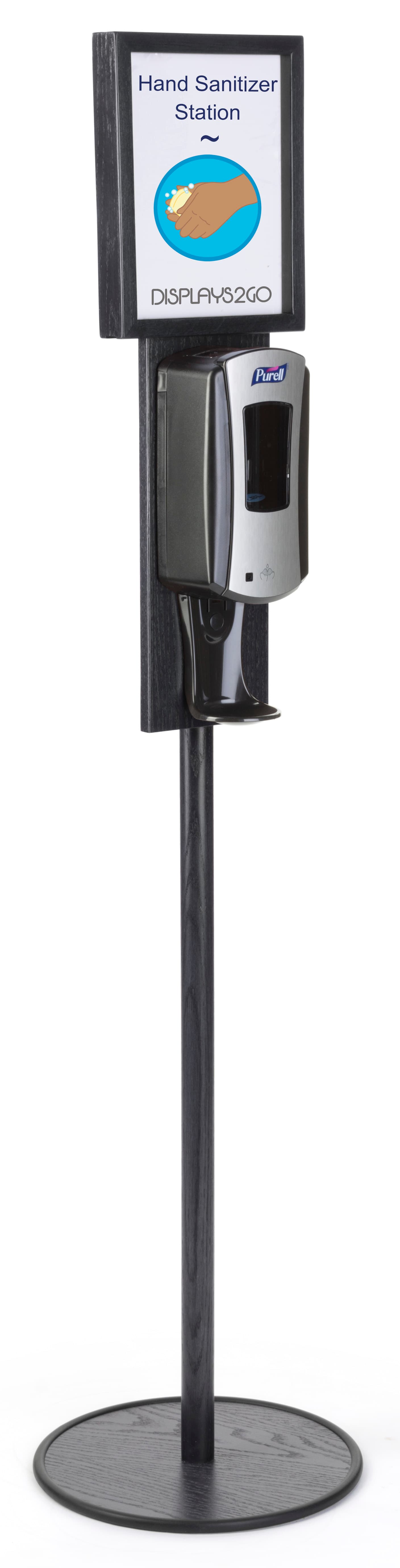 Black Floor Standing Purell Dispenser Holds Custom Signage