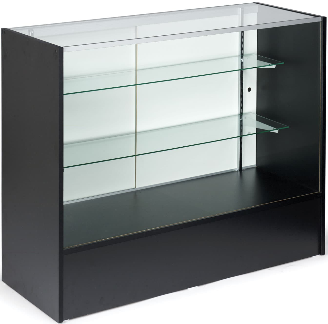 Display Case: 4' Long, Economical Black Melamine Construction