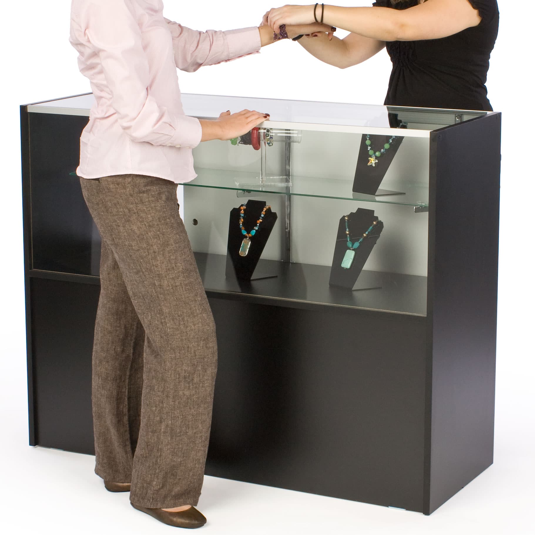 Black Melamine Showcase Includes Base Cabinet For Additional Storage