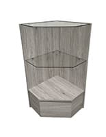 Corner retail display with barnwood finish