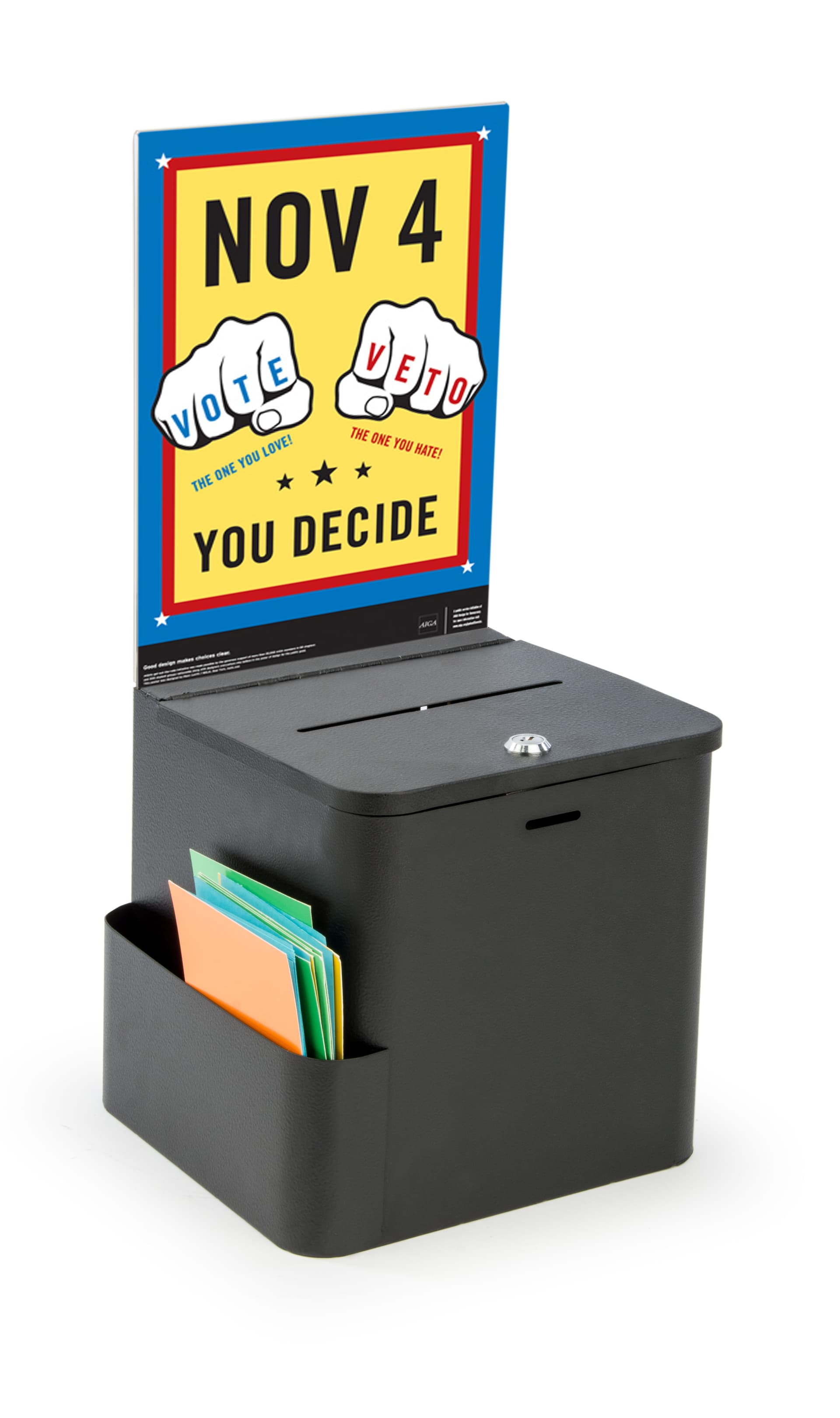 Black Ballot Box with Sign Holder