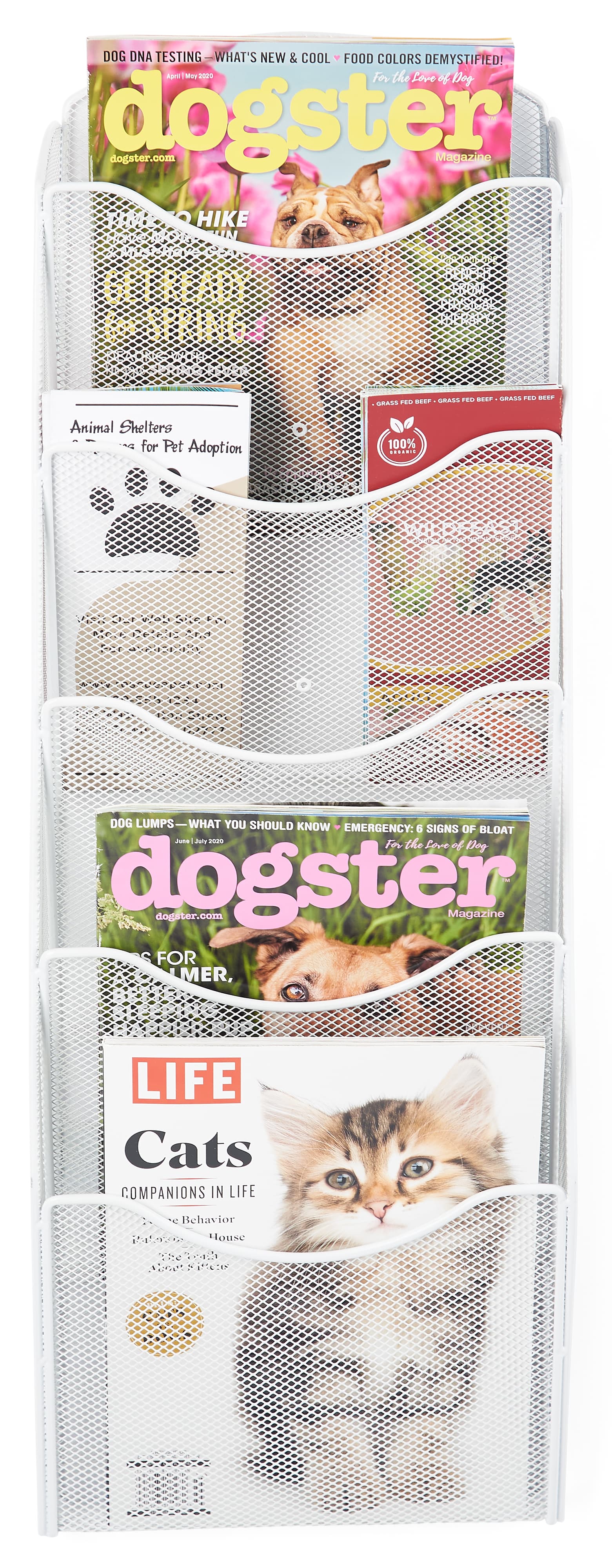 This Mesh wall magazine rack has pocket depth of .75 inches 