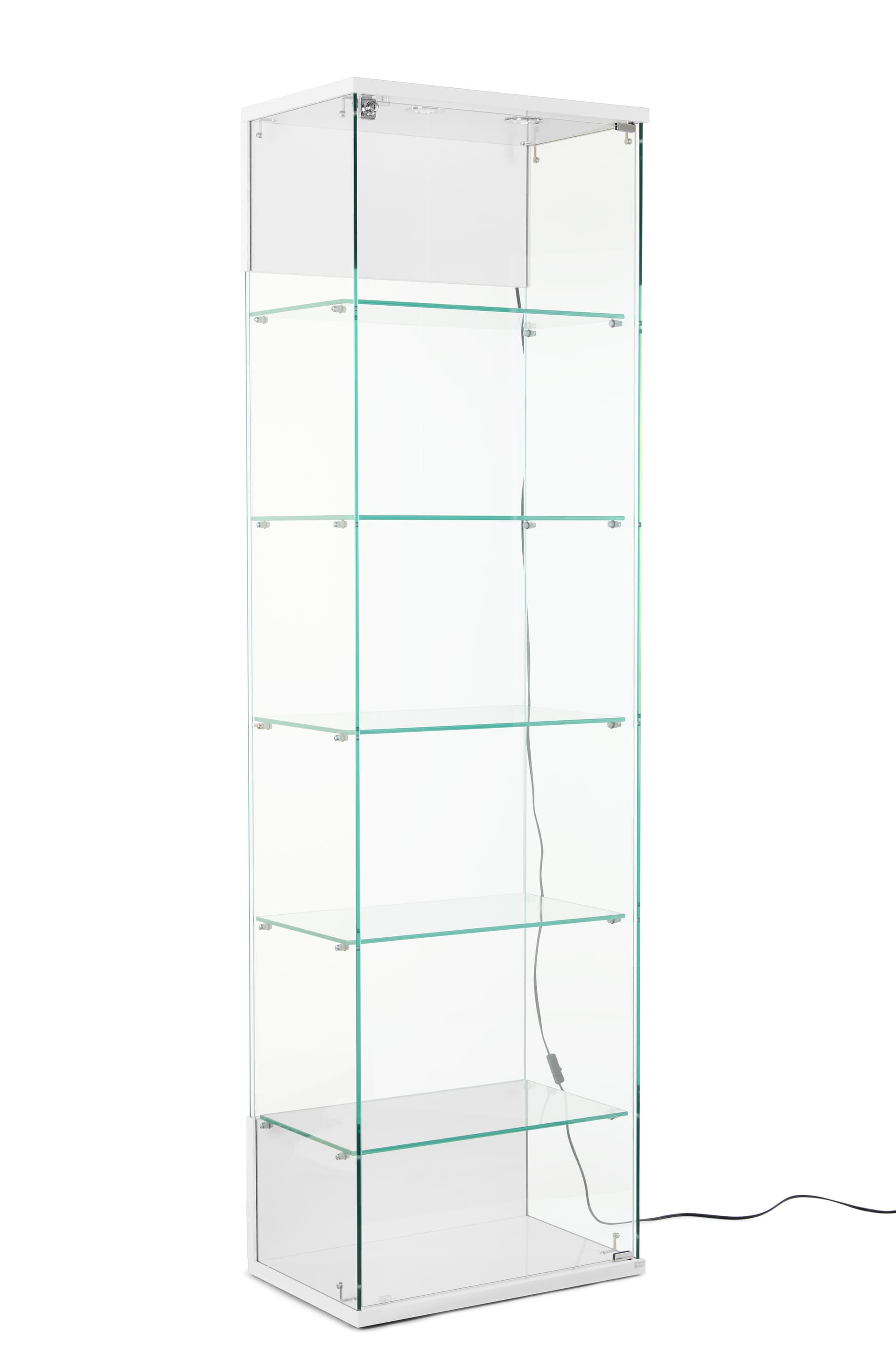 Glass curio cabinet with fixed shelves