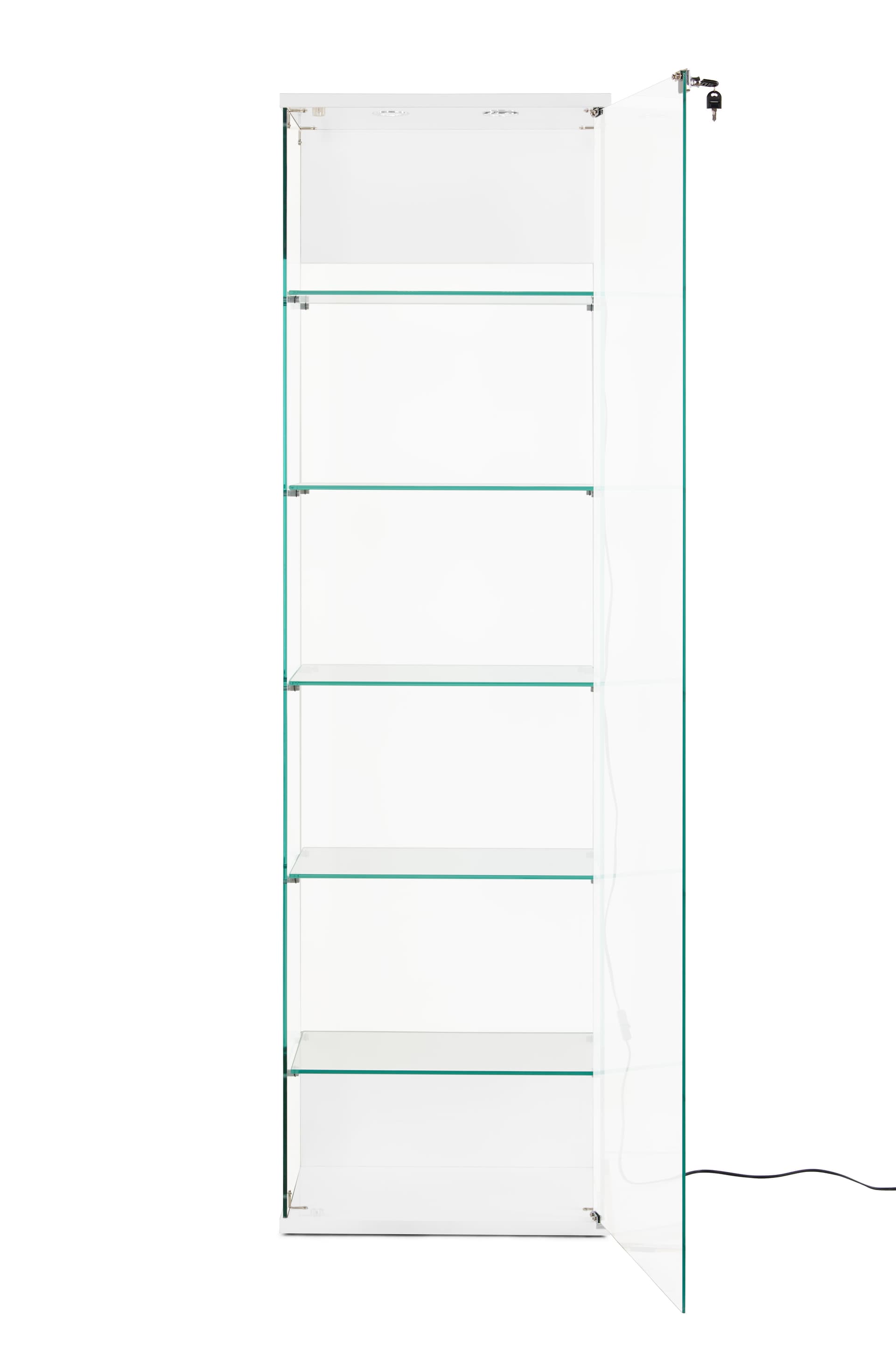 Glass curio cabinet with single glass panel door