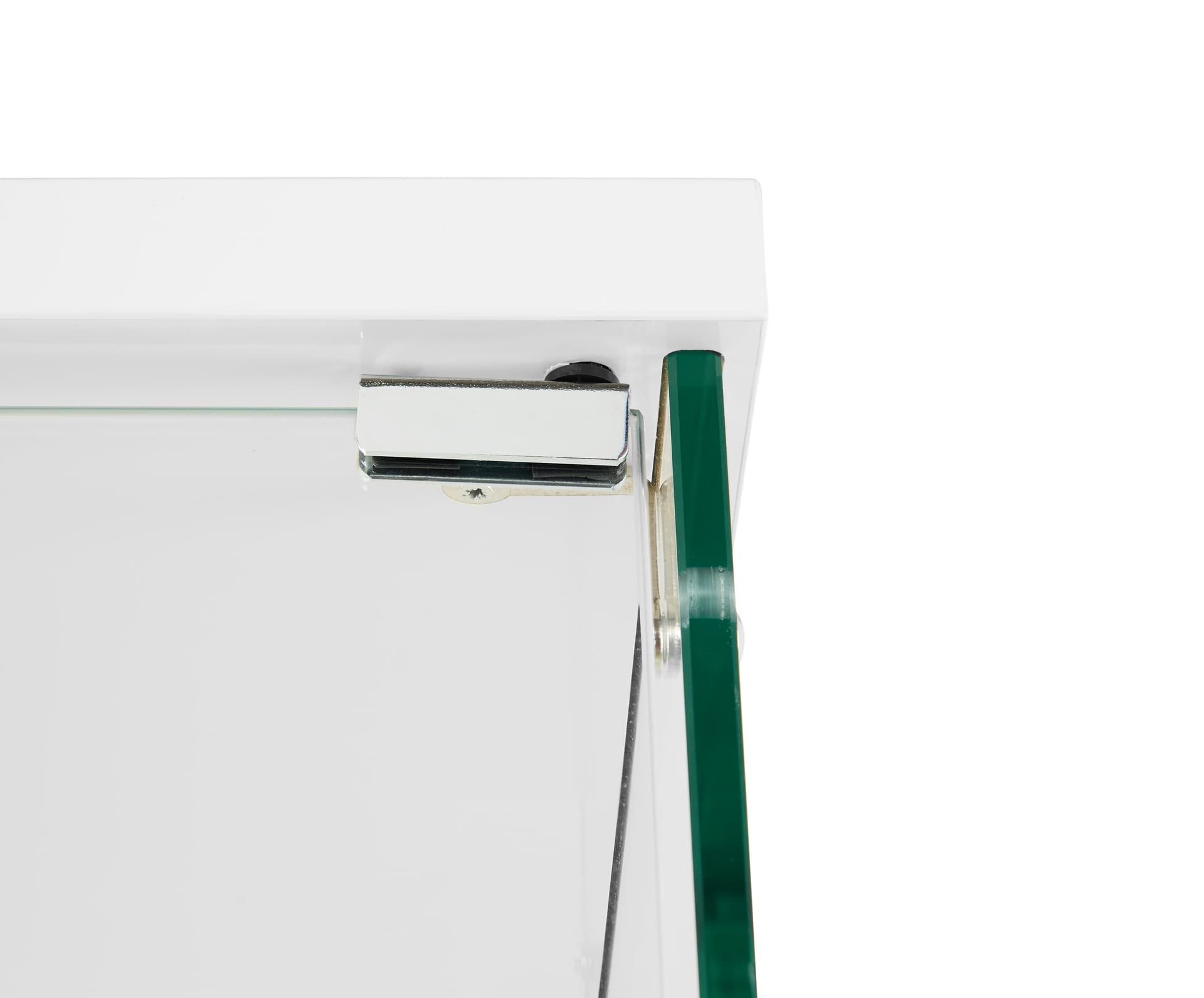 Glass curio cabinet with hinged door
