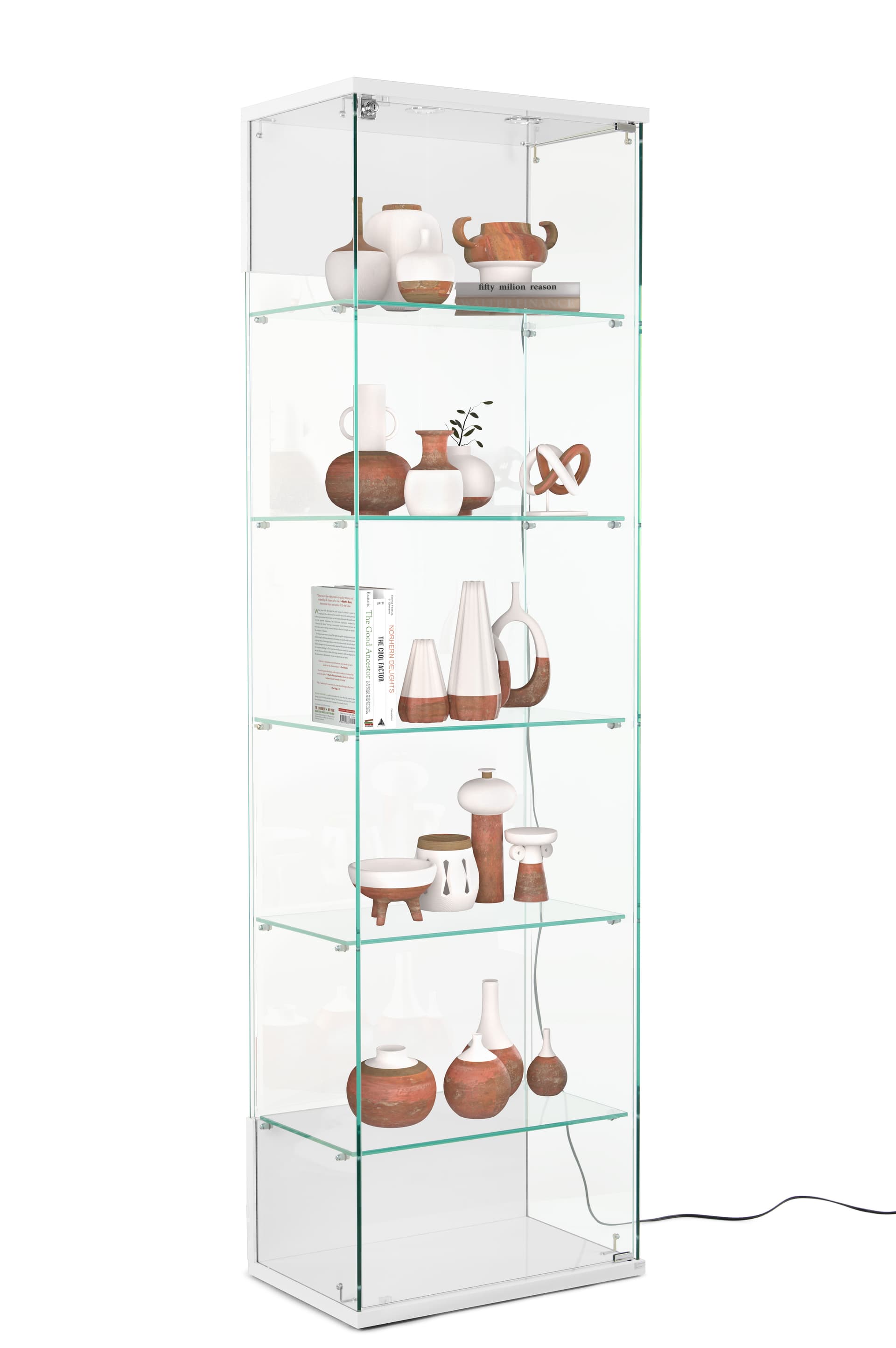 Glass curio cabinet with frameless design