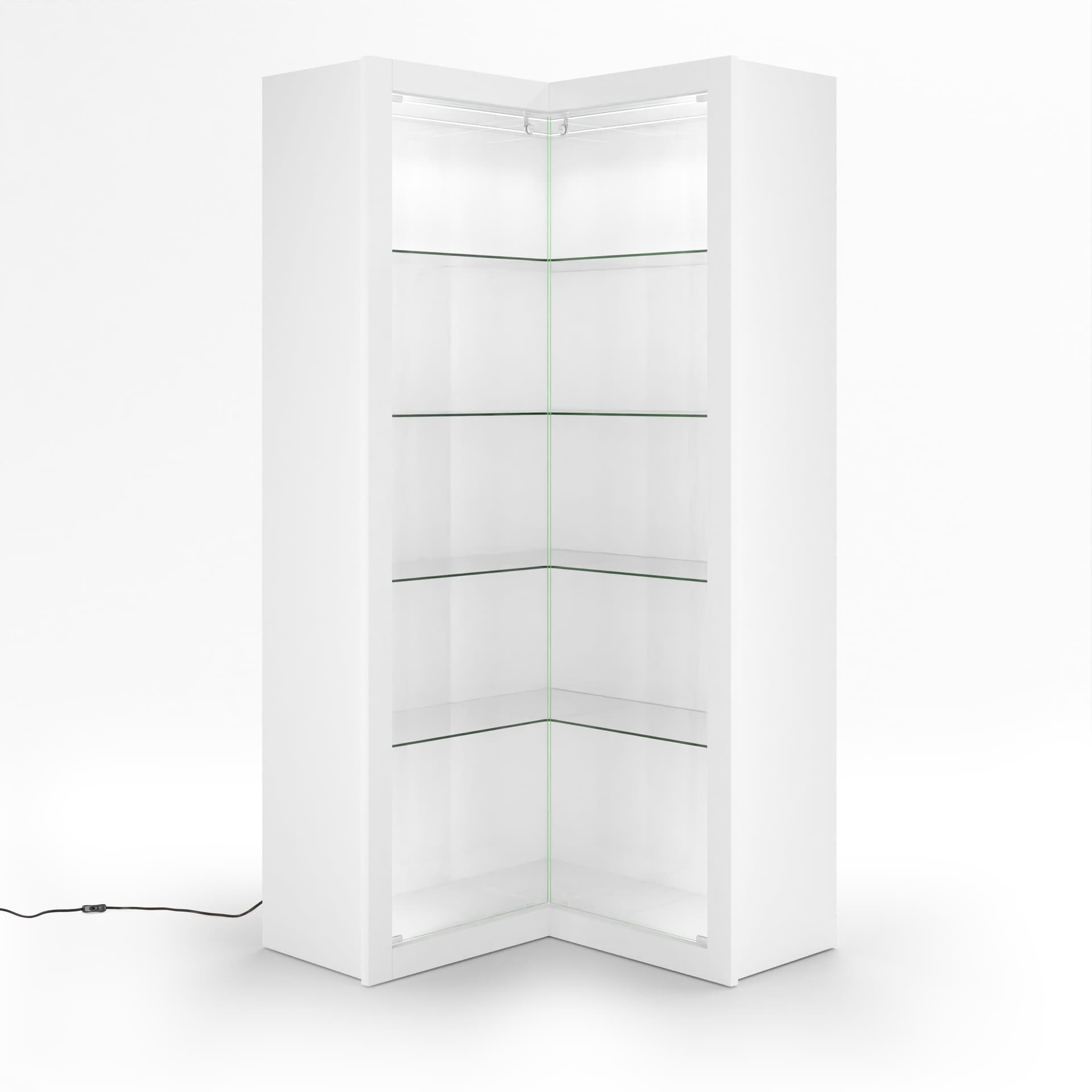 Contemporary display cabinet with L shaped shelves