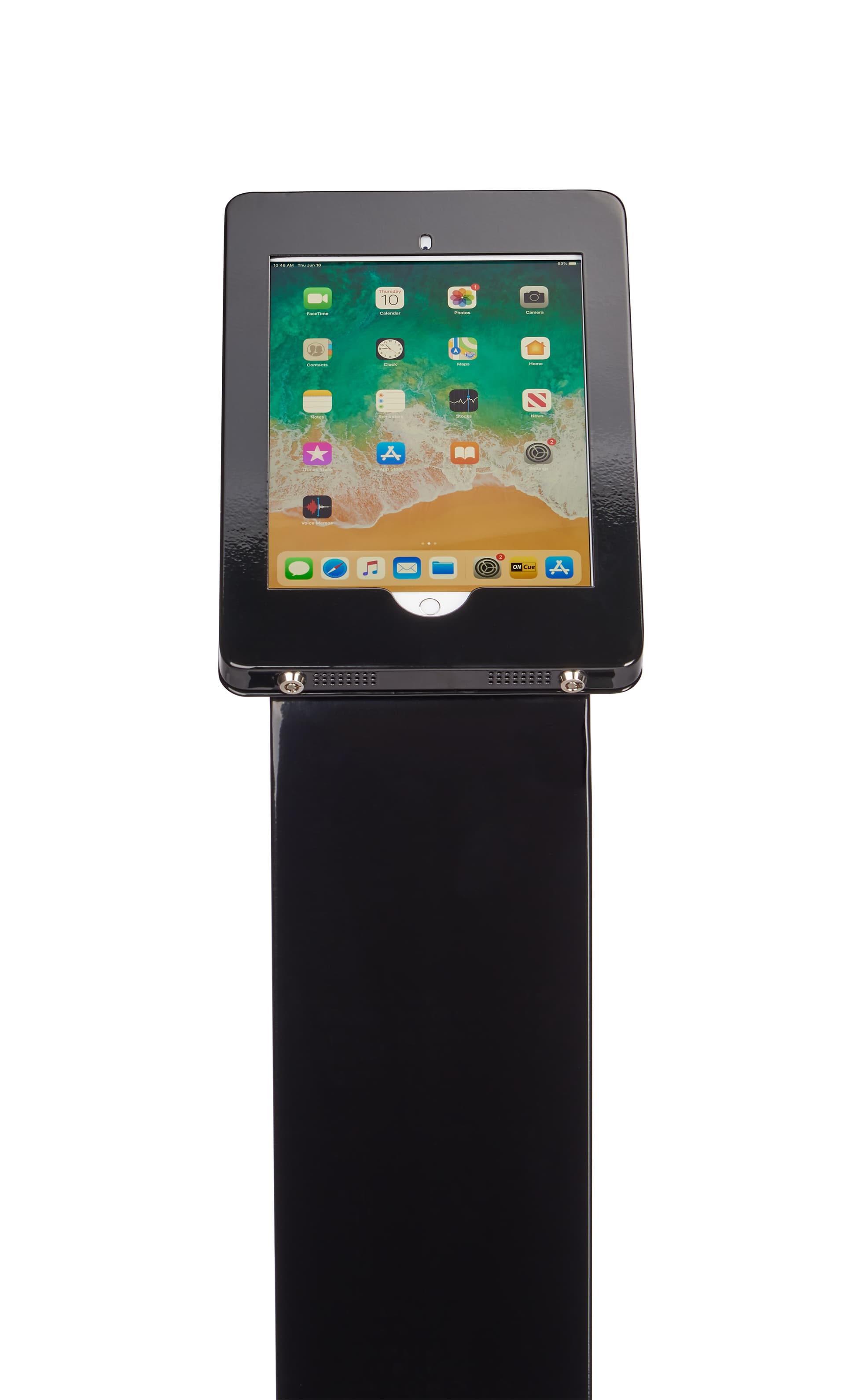 Black locking iPad tablet floor stand with exposed home button