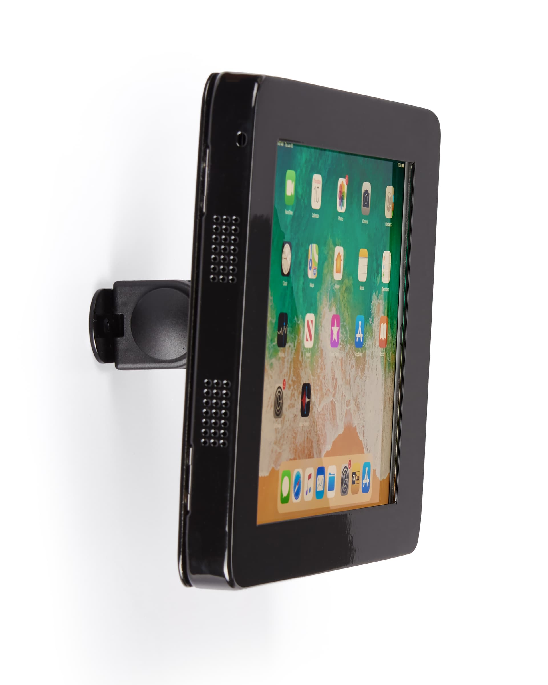 Black locking wall mount iPad enclosure with powder-coated glossy finish