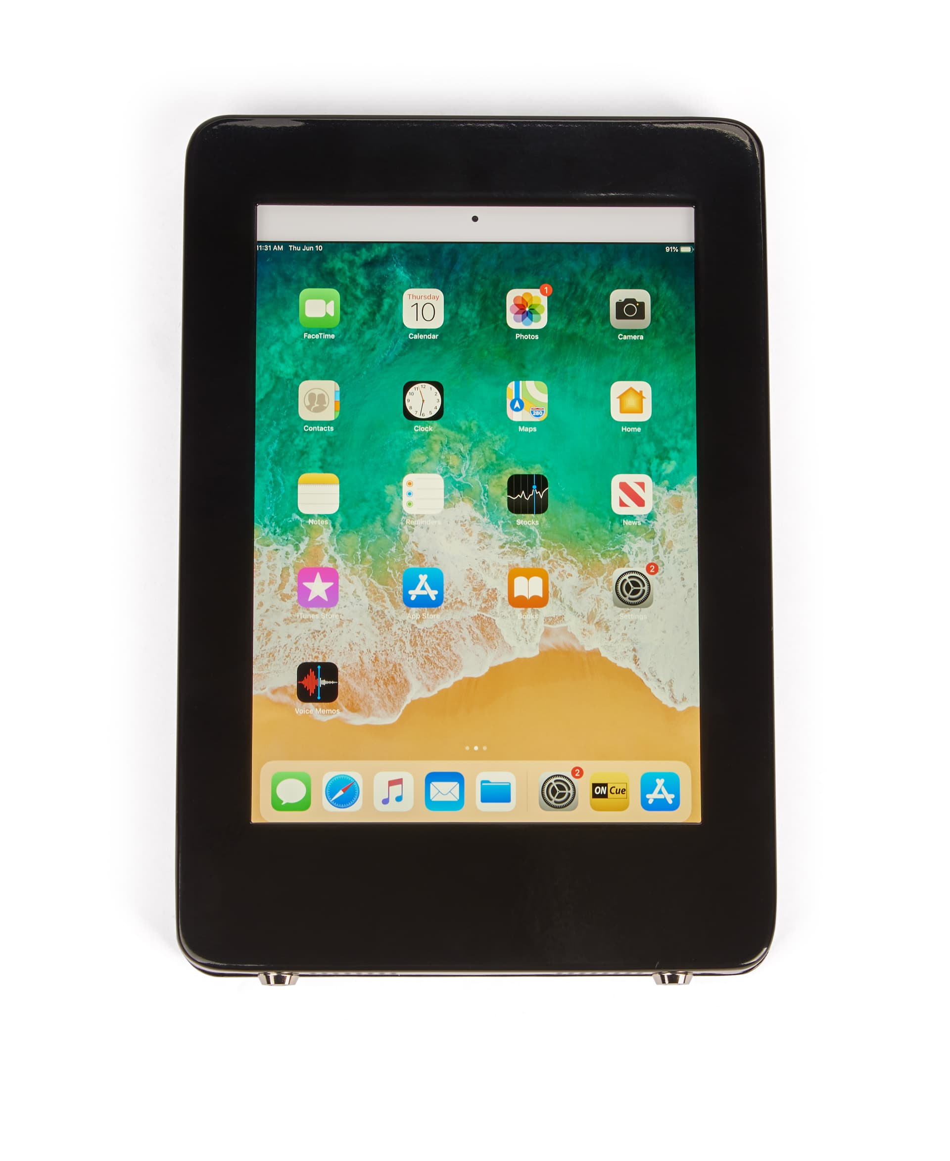 Black locking wall mount iPad enclosure with hidden home button
