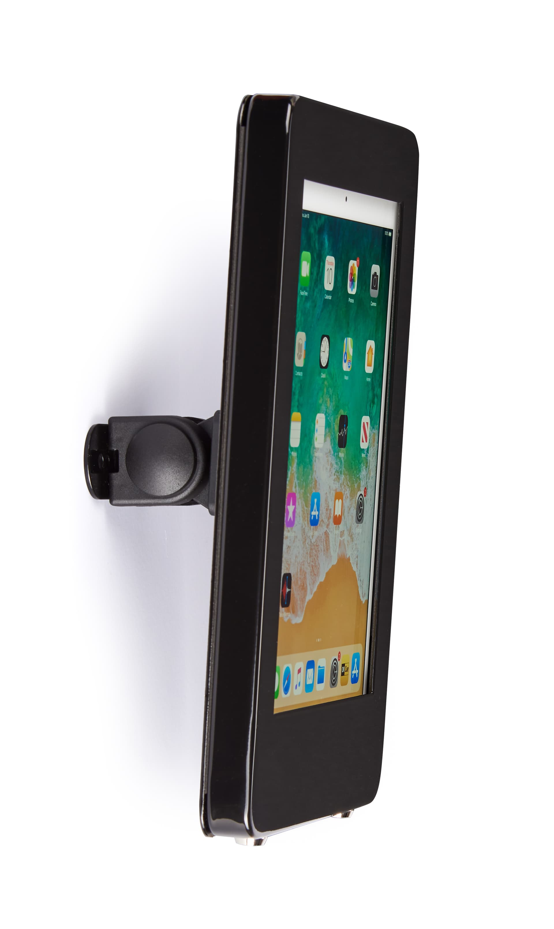 Black locking wall mount iPad enclosure with aluminum construction