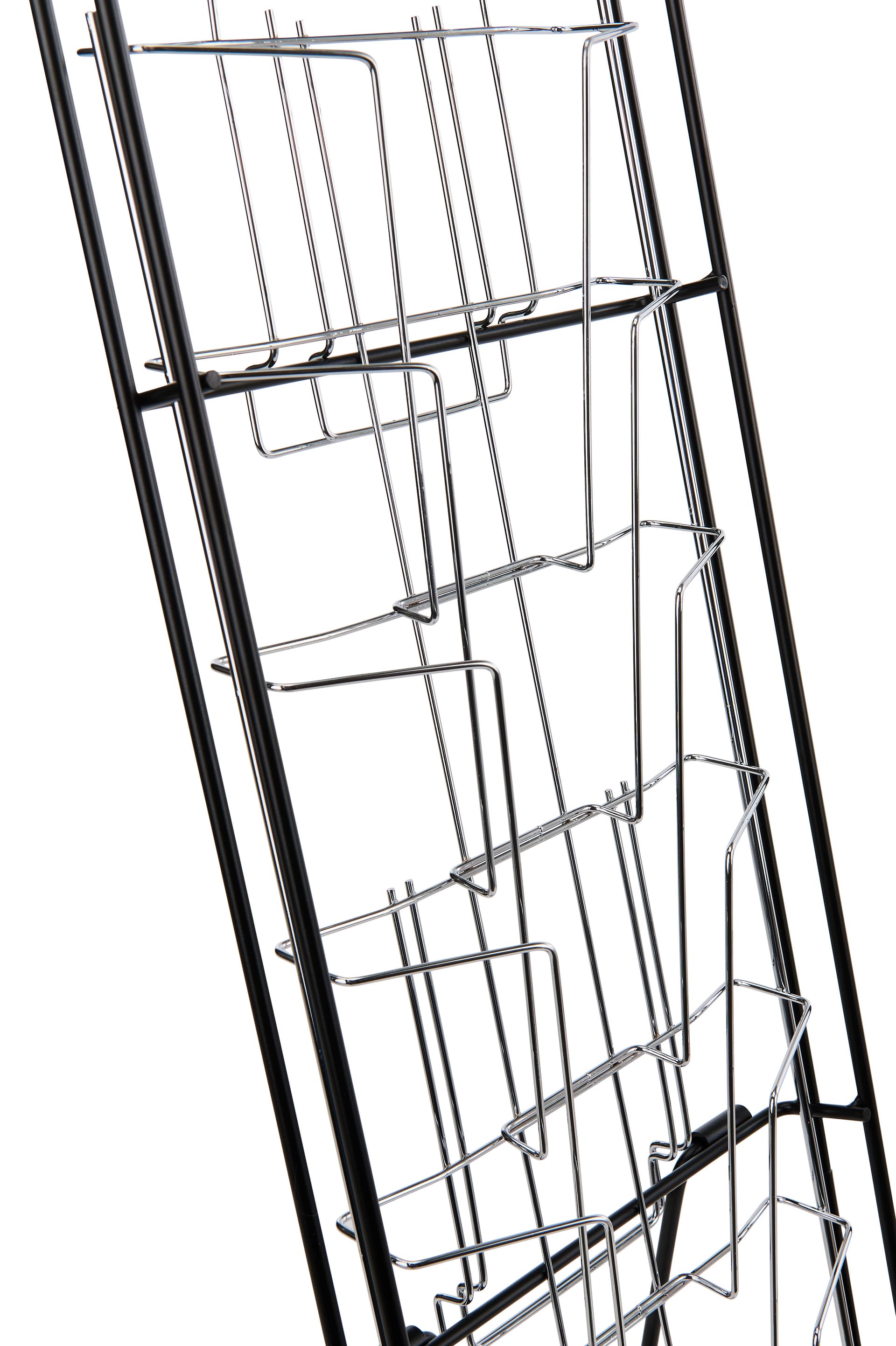 Black Magazine holder with chrome literature rack