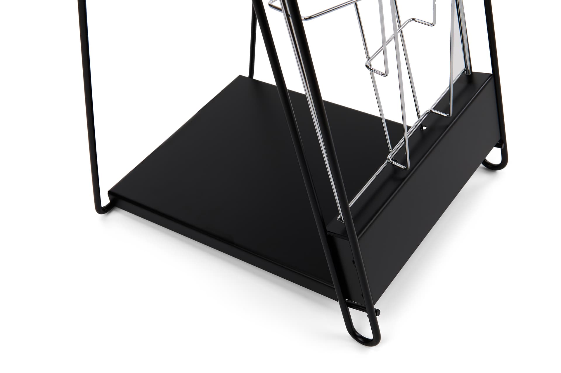 Black magazine rack with stable base
