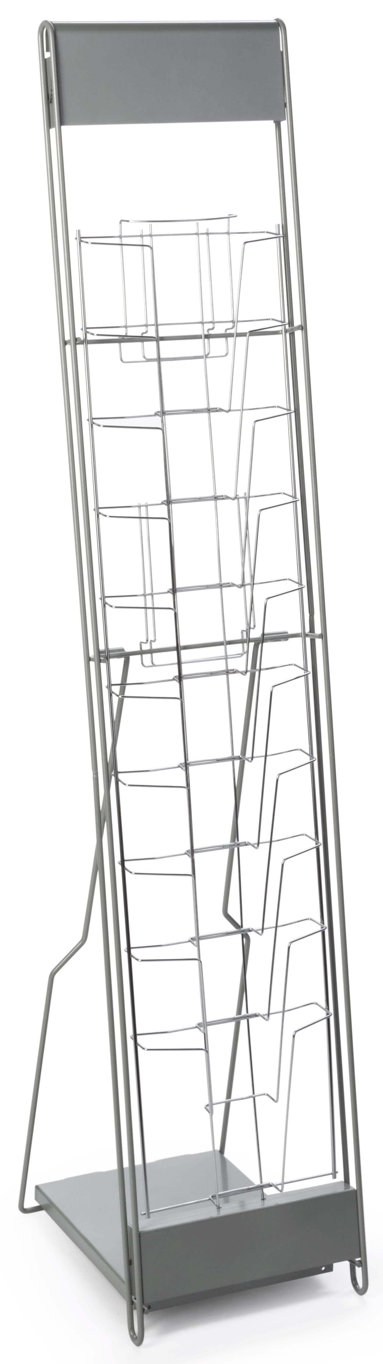 Silver Magazine Rack with 10 Pockets