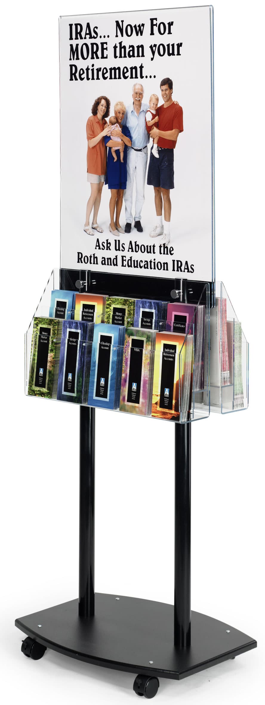 Poster Display Fixture - Black Acrylic With Roller Wheels