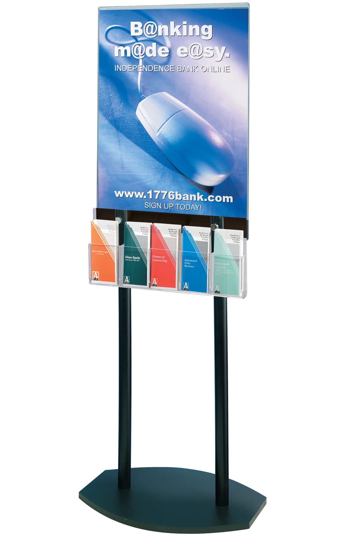 Floor standing poster stand with brochure pockets