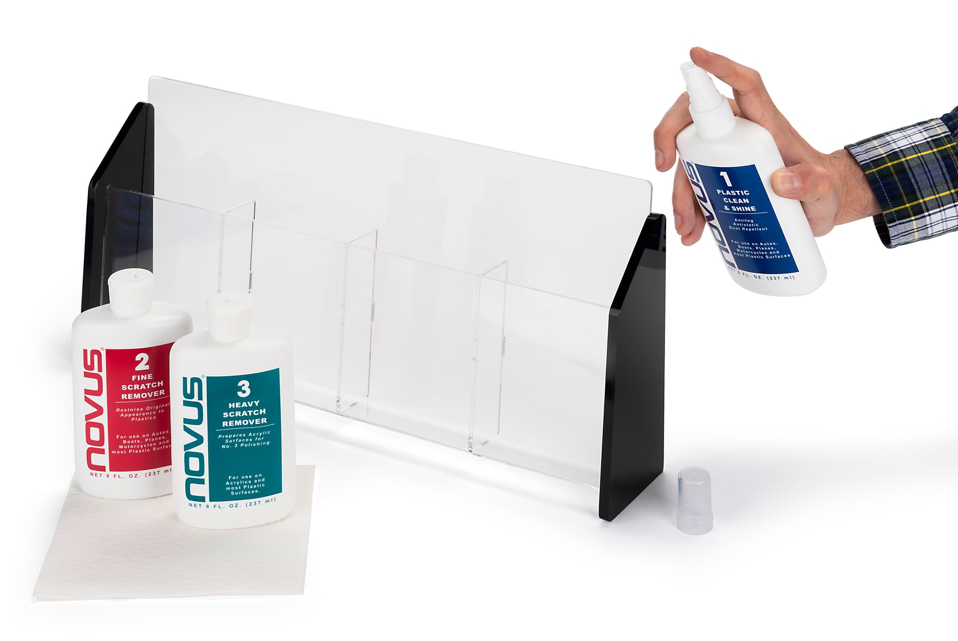 NOVUS complete plastic polish kit with three step process for removing scratches