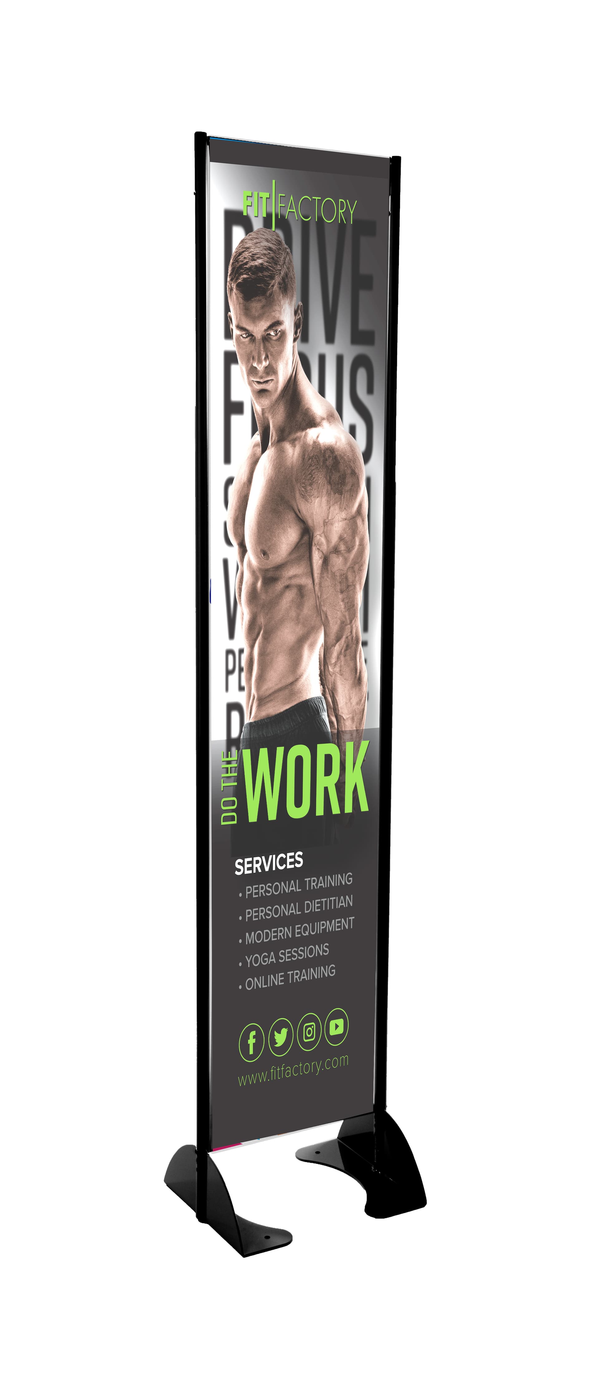 16" x 72" Black Permanent Banner Stand w/ Single Sided Graphic; For Outdoor Use