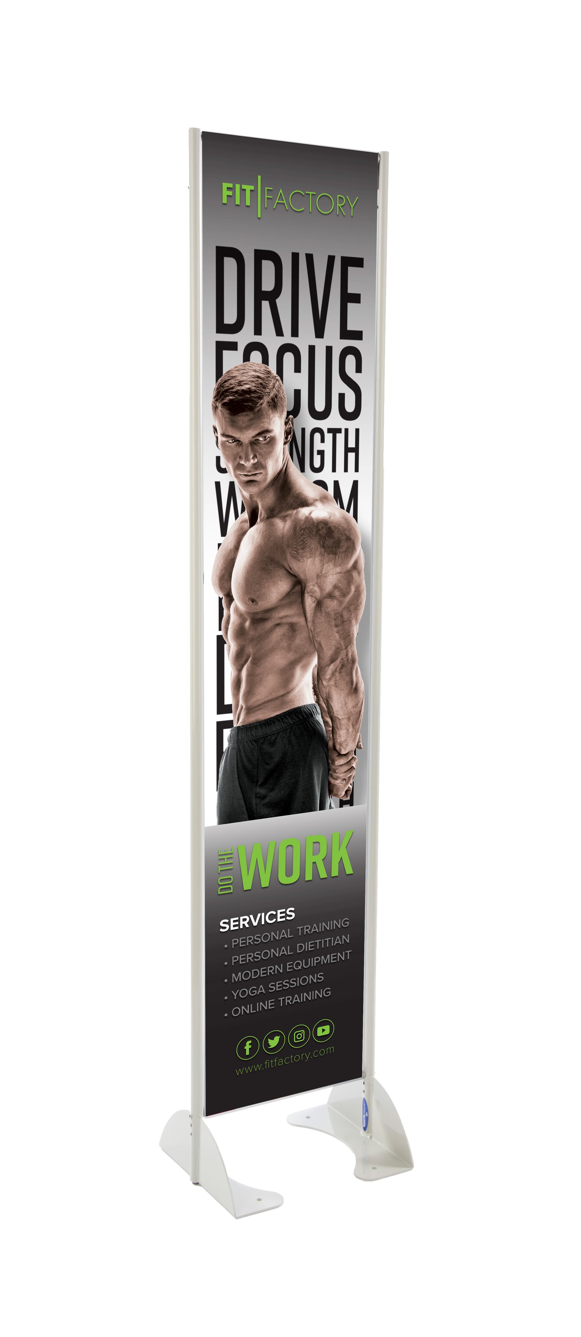 16" x 72" Gray Permanent Banner Stand with Single Sided Printing; For Outdoor Use