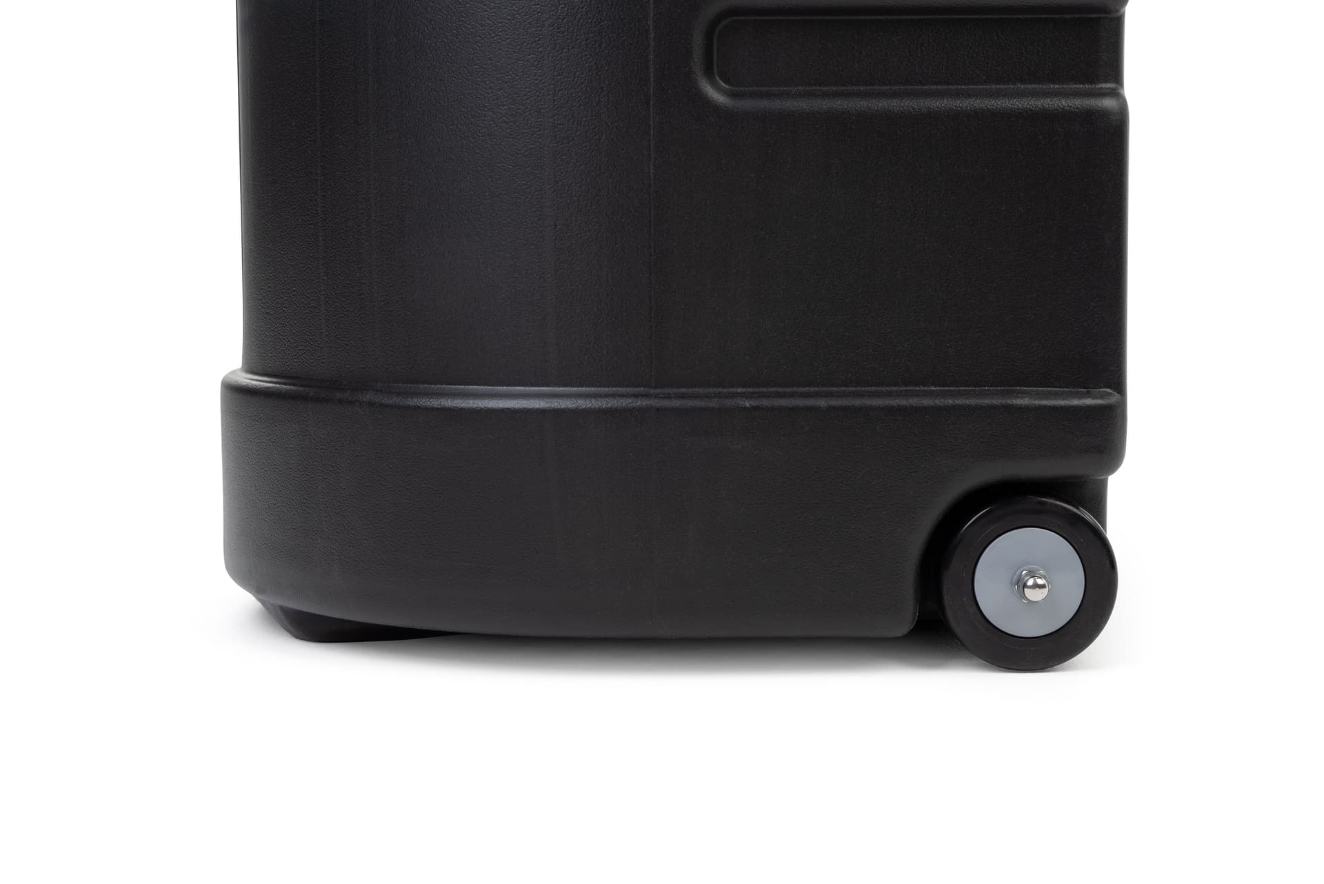 travel case podium stand features smooth gliding wheels 