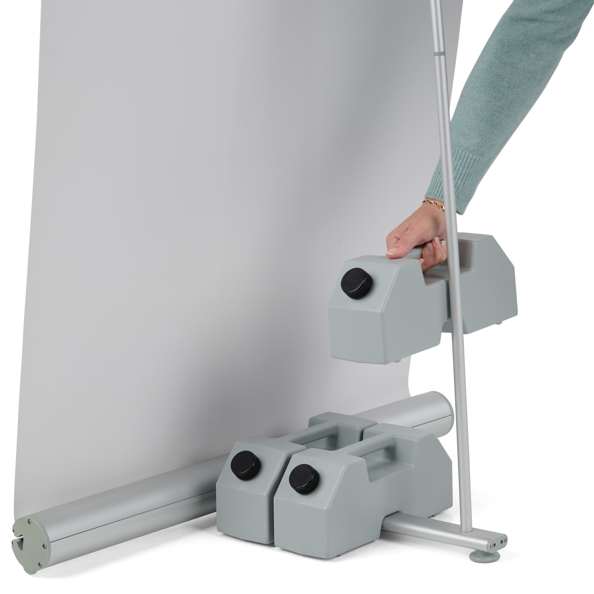 Weighted outdoor banner stand with three weight containers