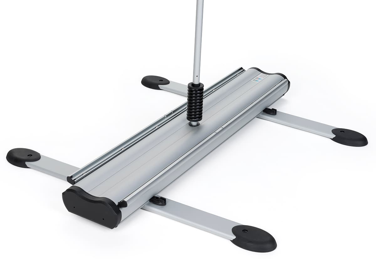 Outdoor double-sided banner display stand with 2 twist-lock feet