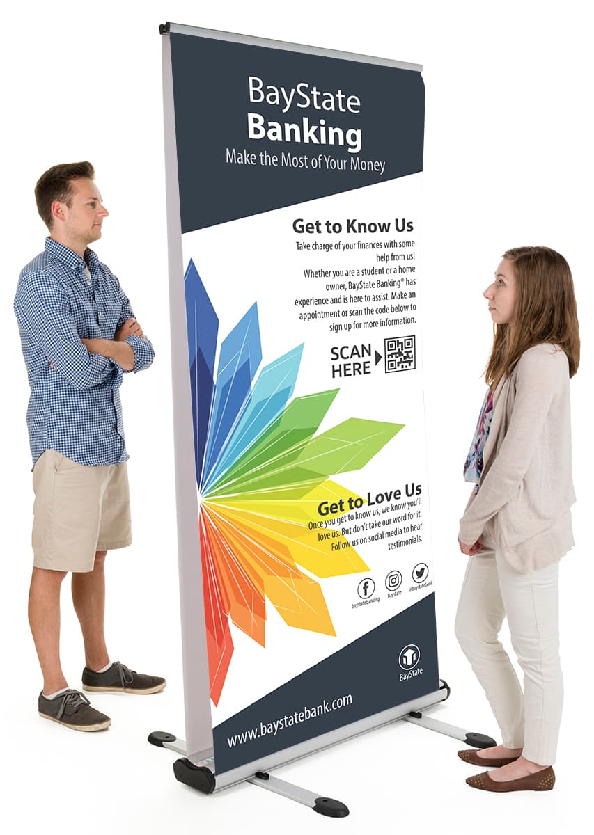 Wide outdoor double-sided banner stand for 2 custom printed graphics