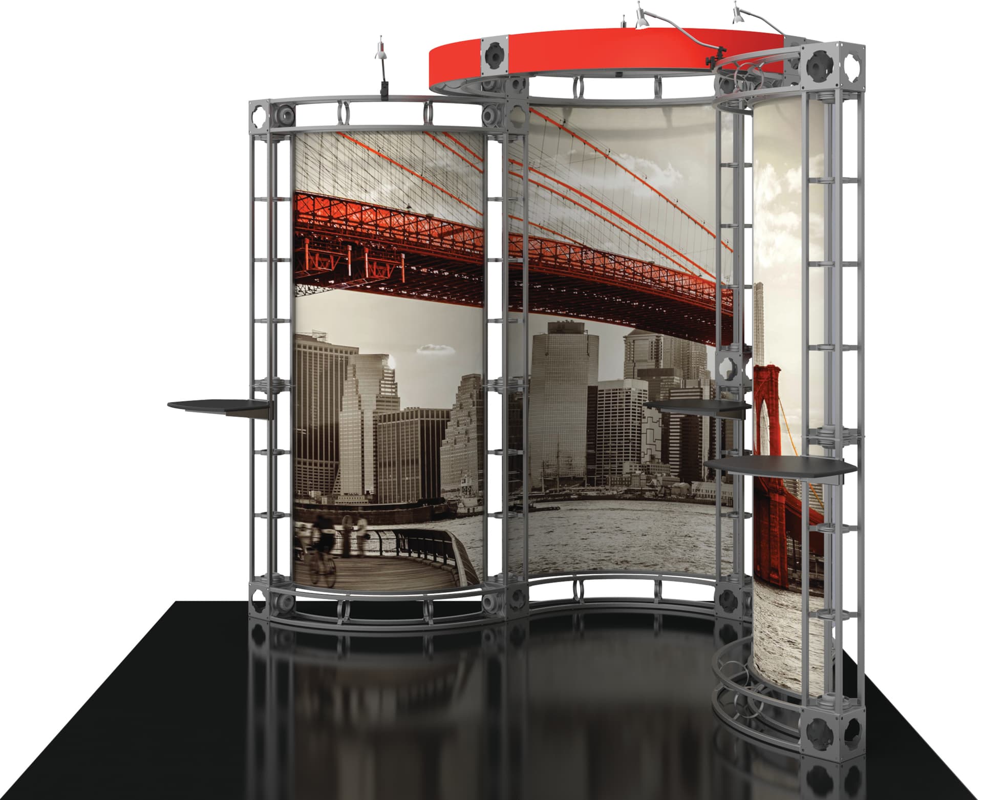 10x10 truss trade show booth with modern curved design