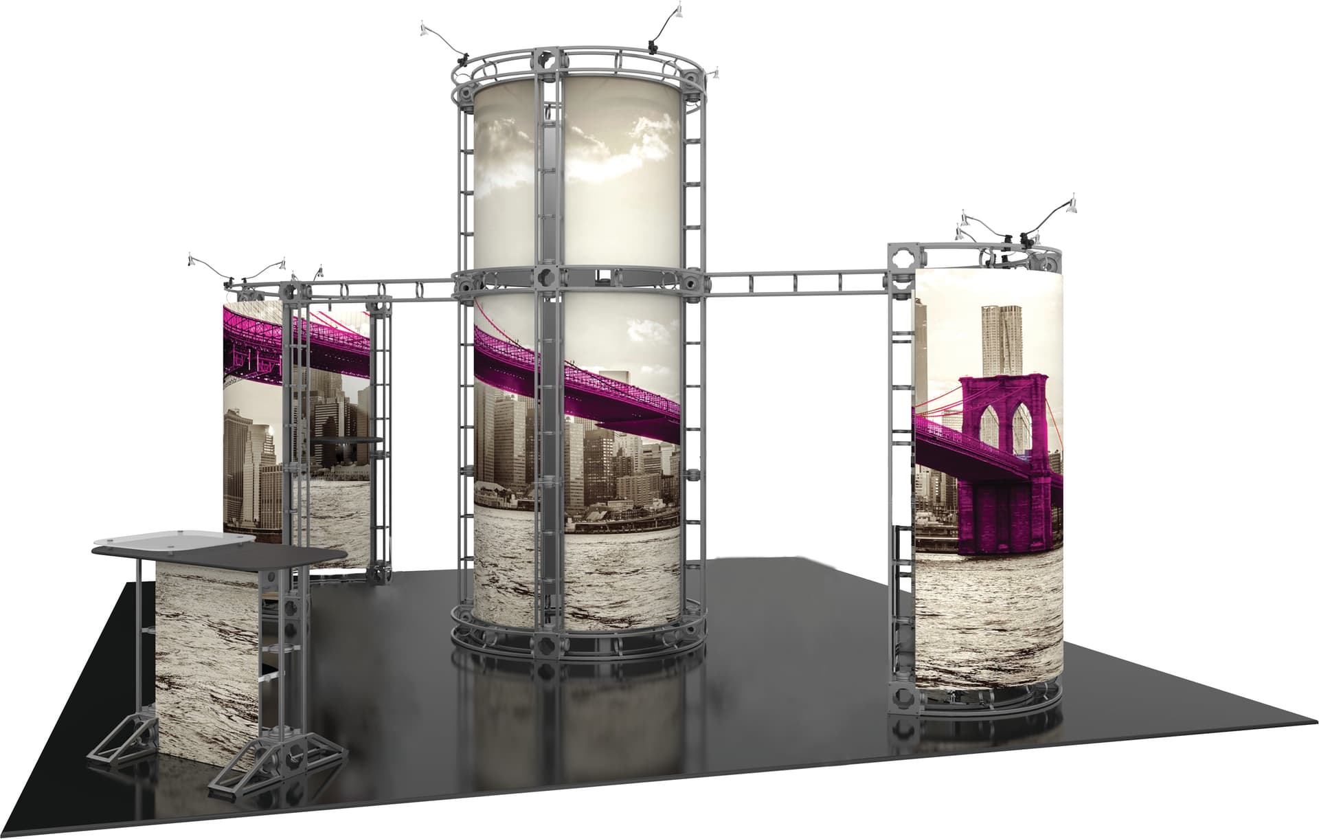 Portable truss trade show booth kit with full color front counter
