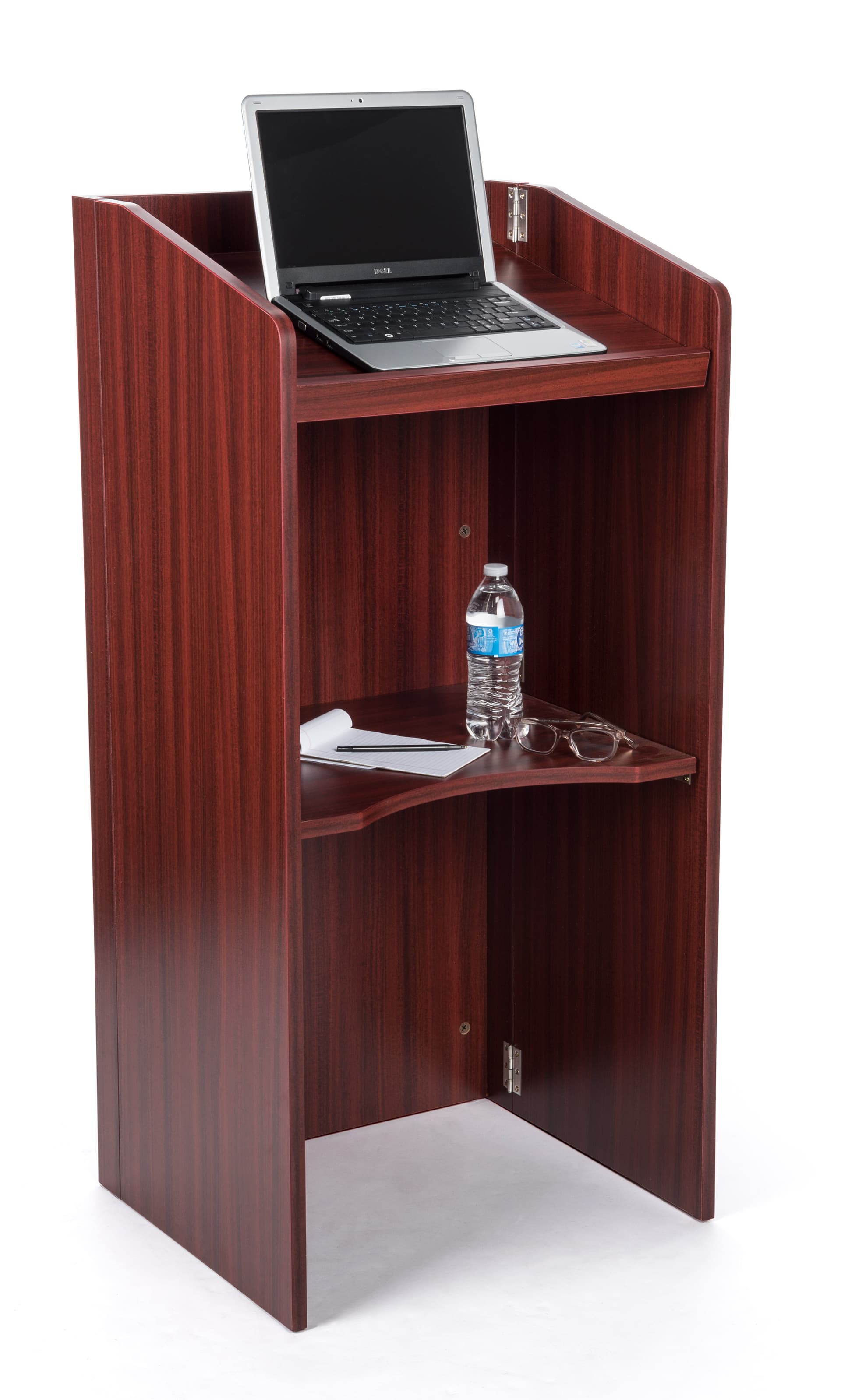 Collapsible podium with storage shelf