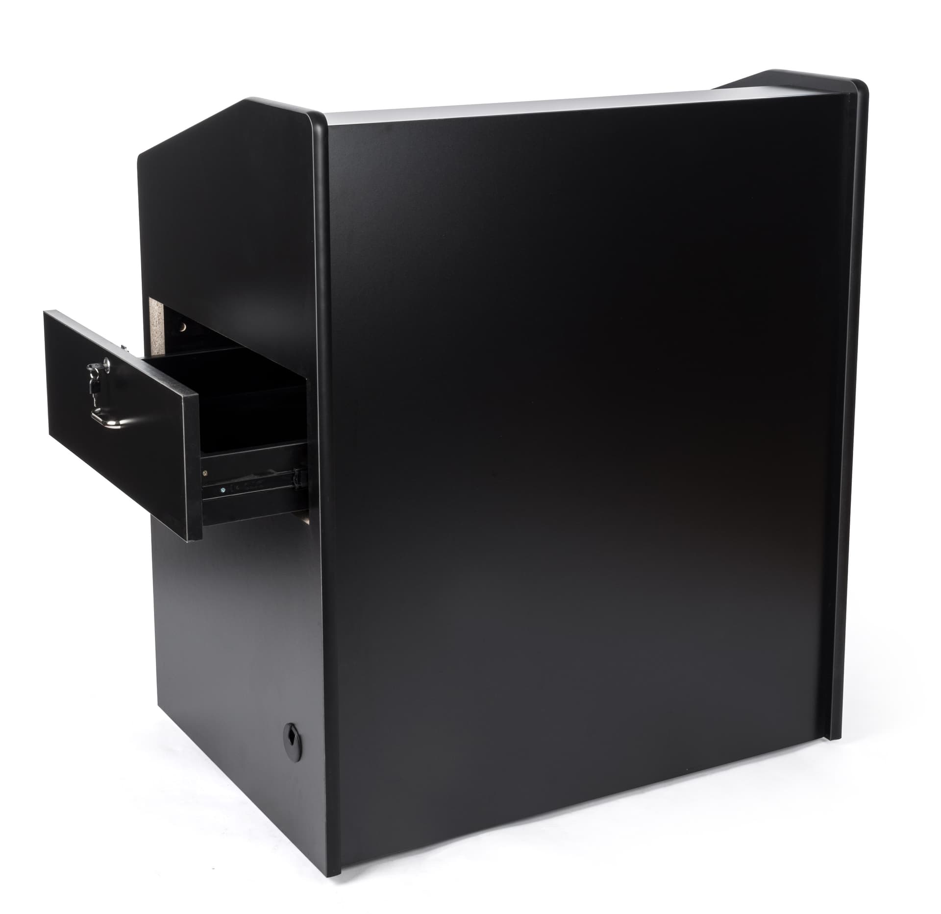Wide rolling podium with cabinet and locking drawer
