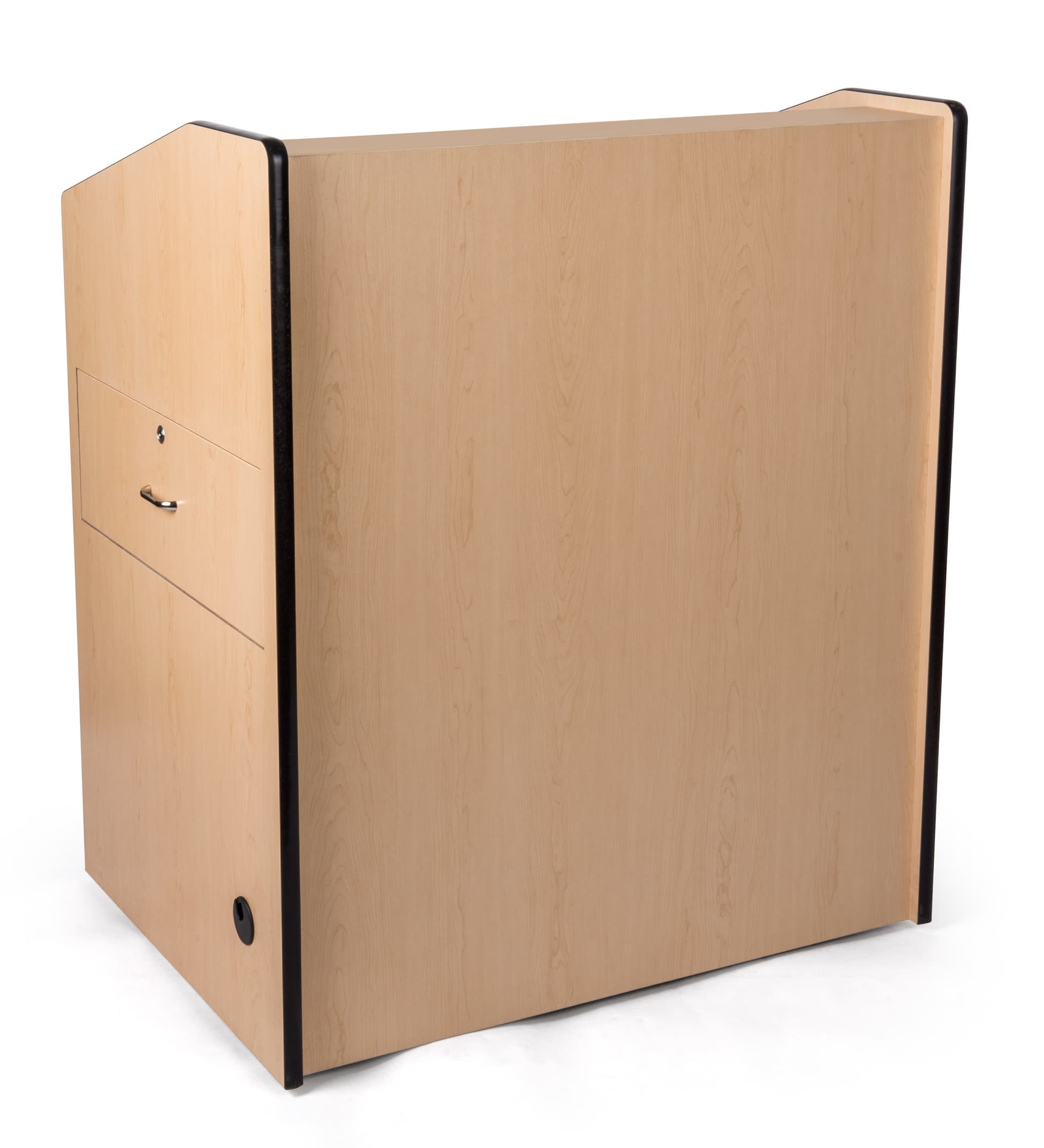 Multimedia podium with locking storage cabinet