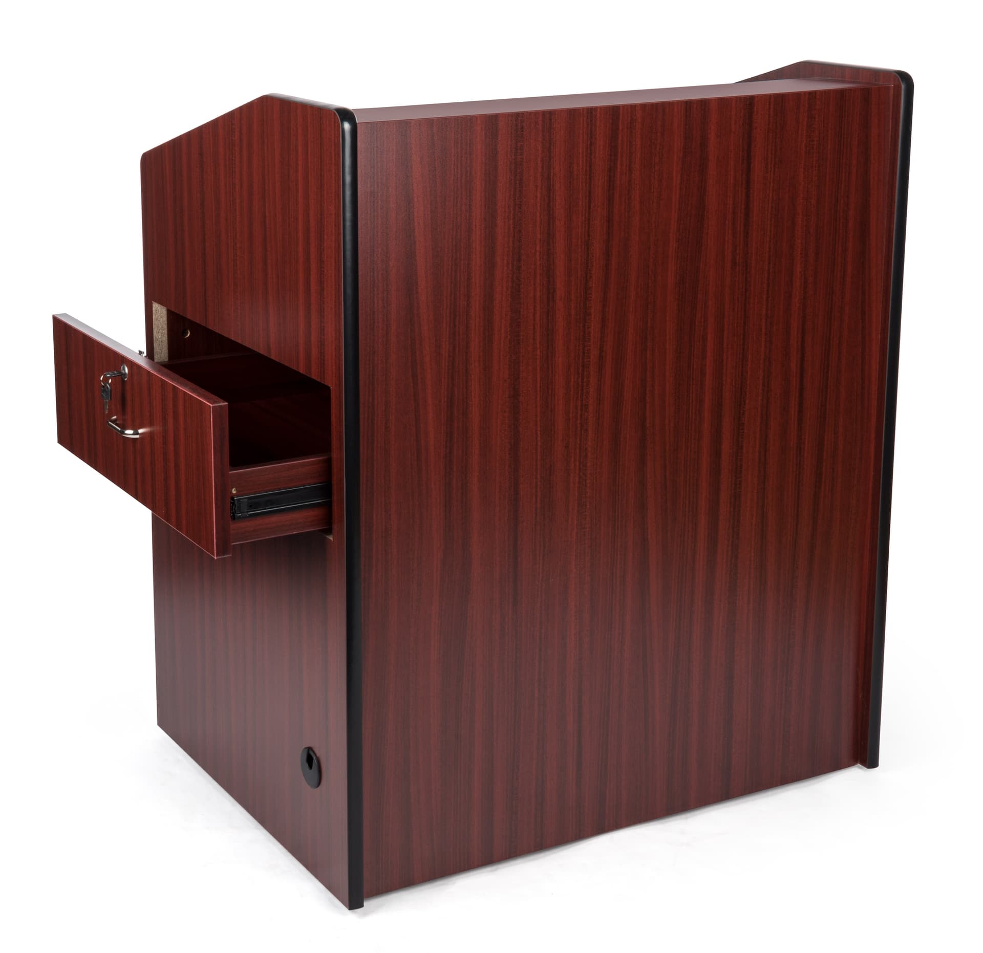 Presentation podium with locking cabinet and drawer