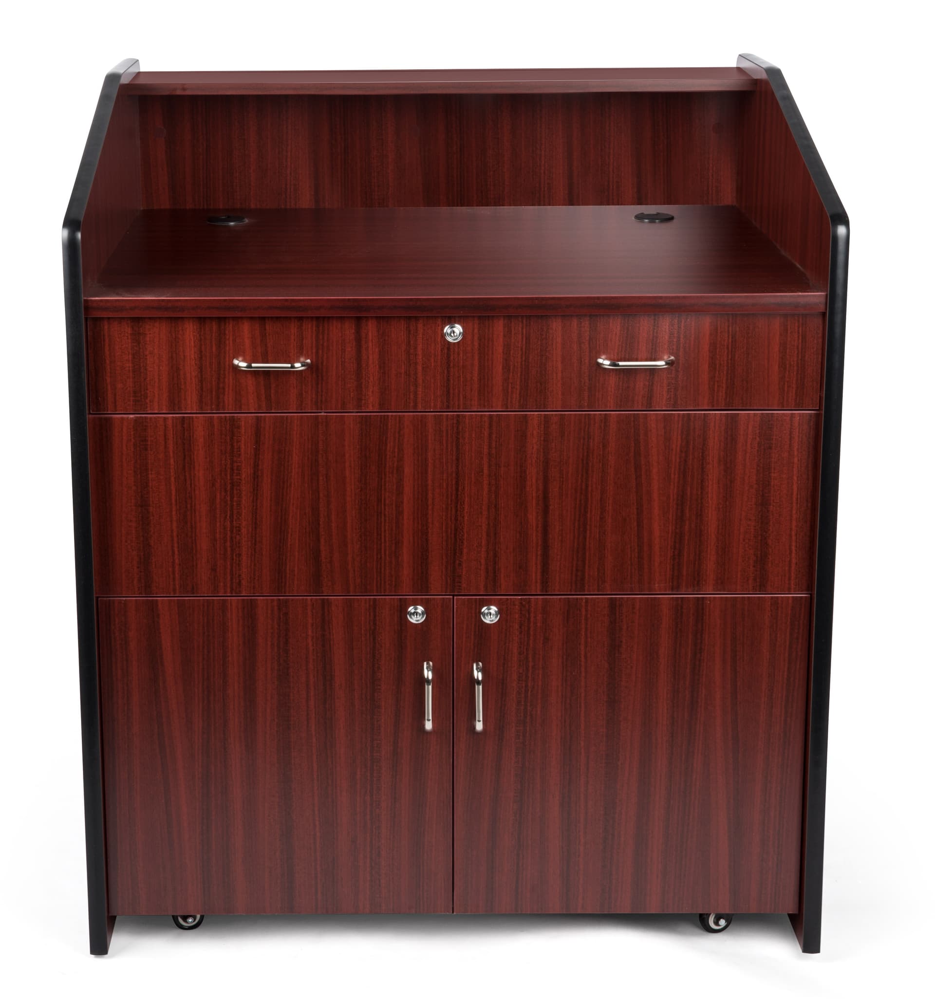 Portable presentation podium with locking cabinet