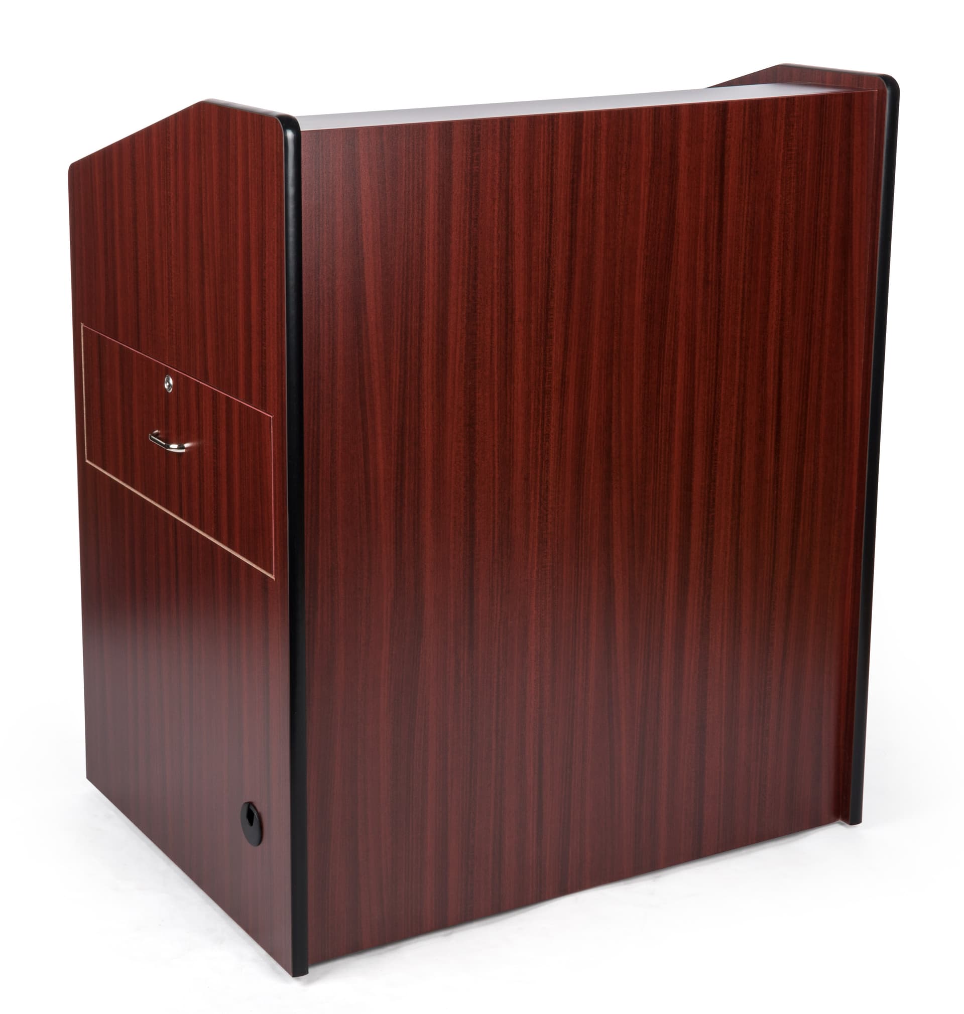 Wide presentation podium with locking cabinet