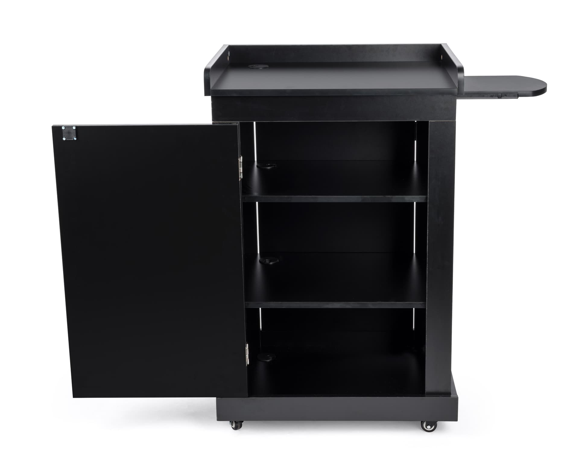 School podium on wheels with adjustable shelves