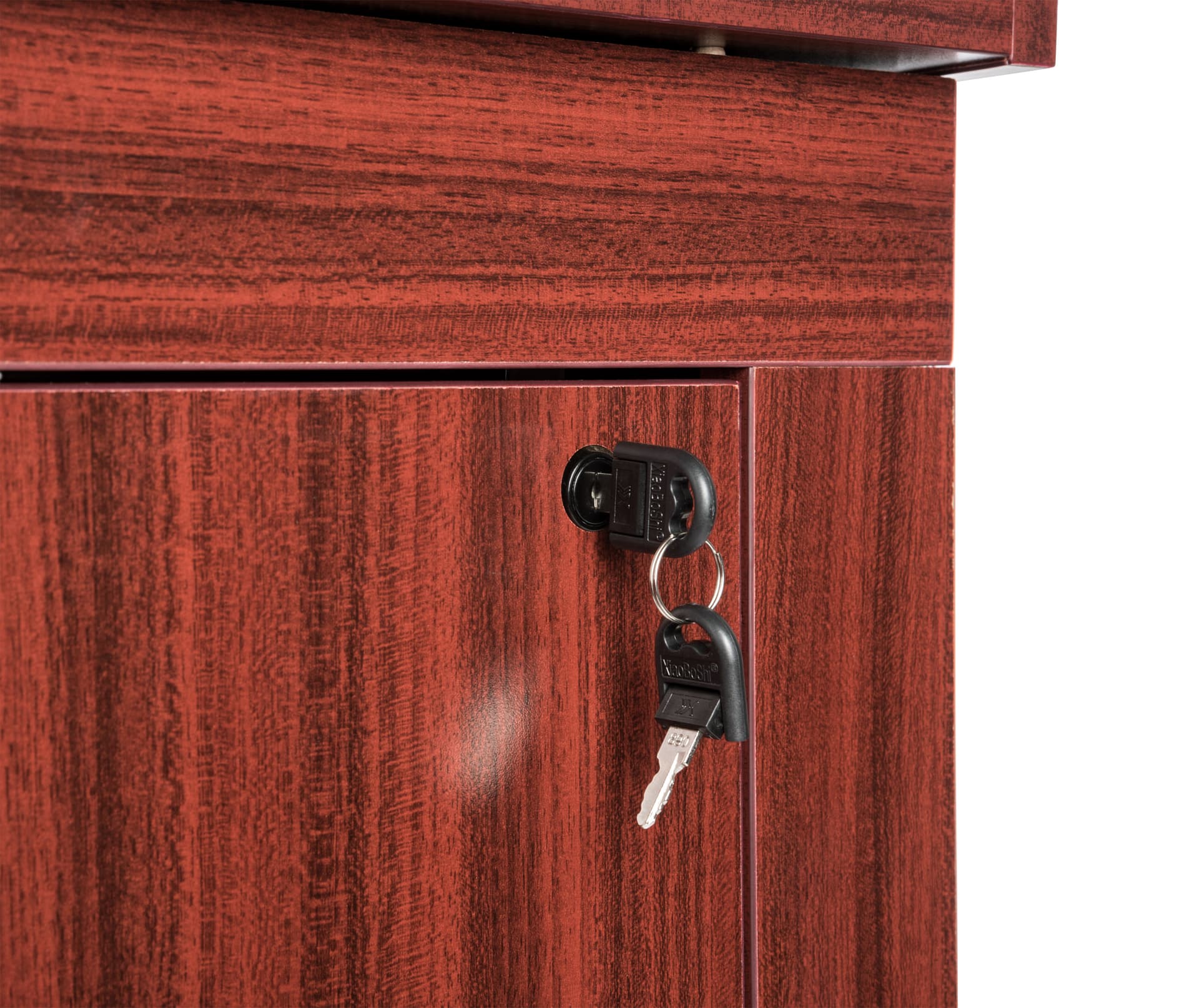 Lecture podium with cabinet secured by lock and key