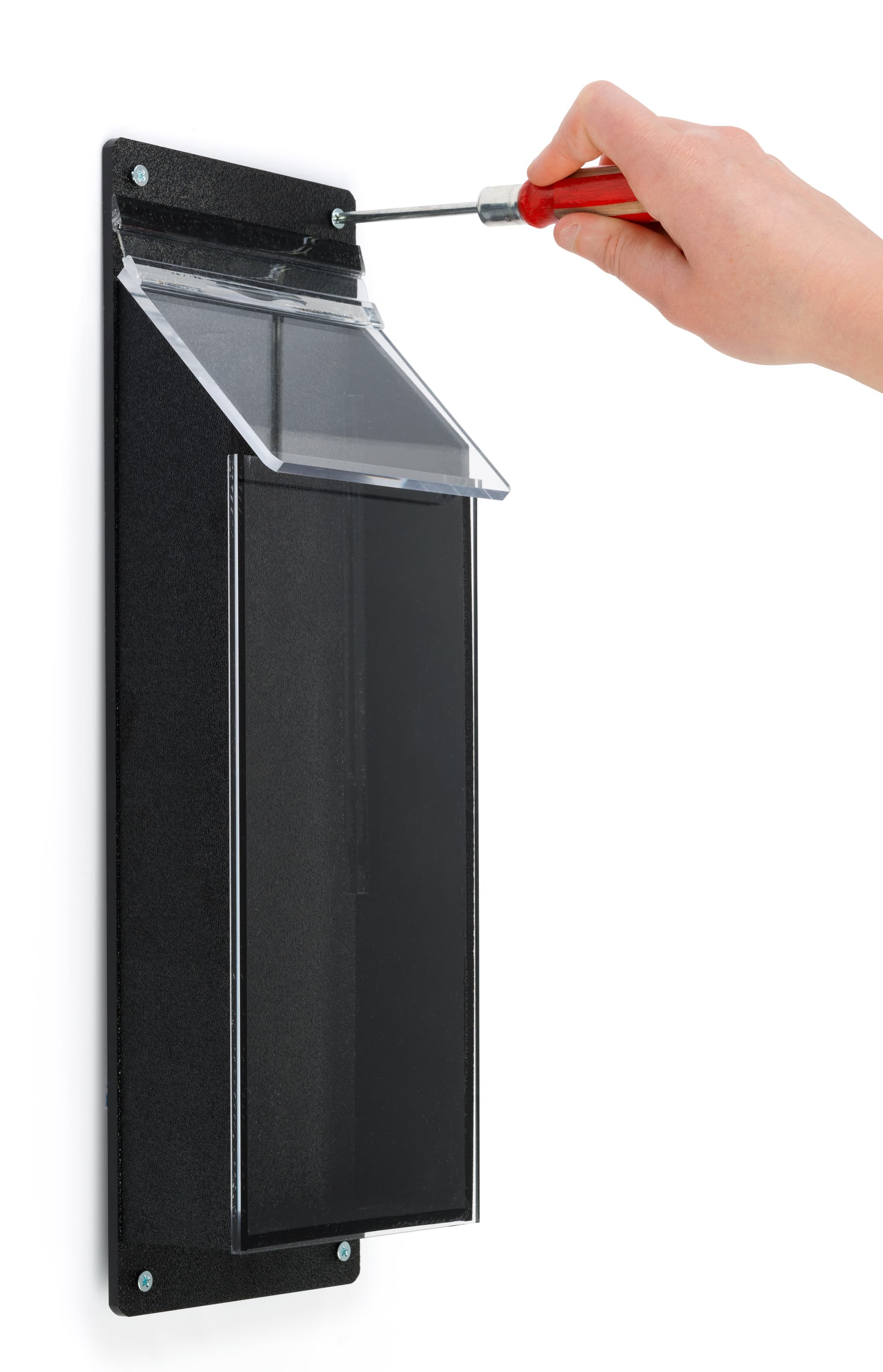 Outdoor pamphlet holder with installation hardware