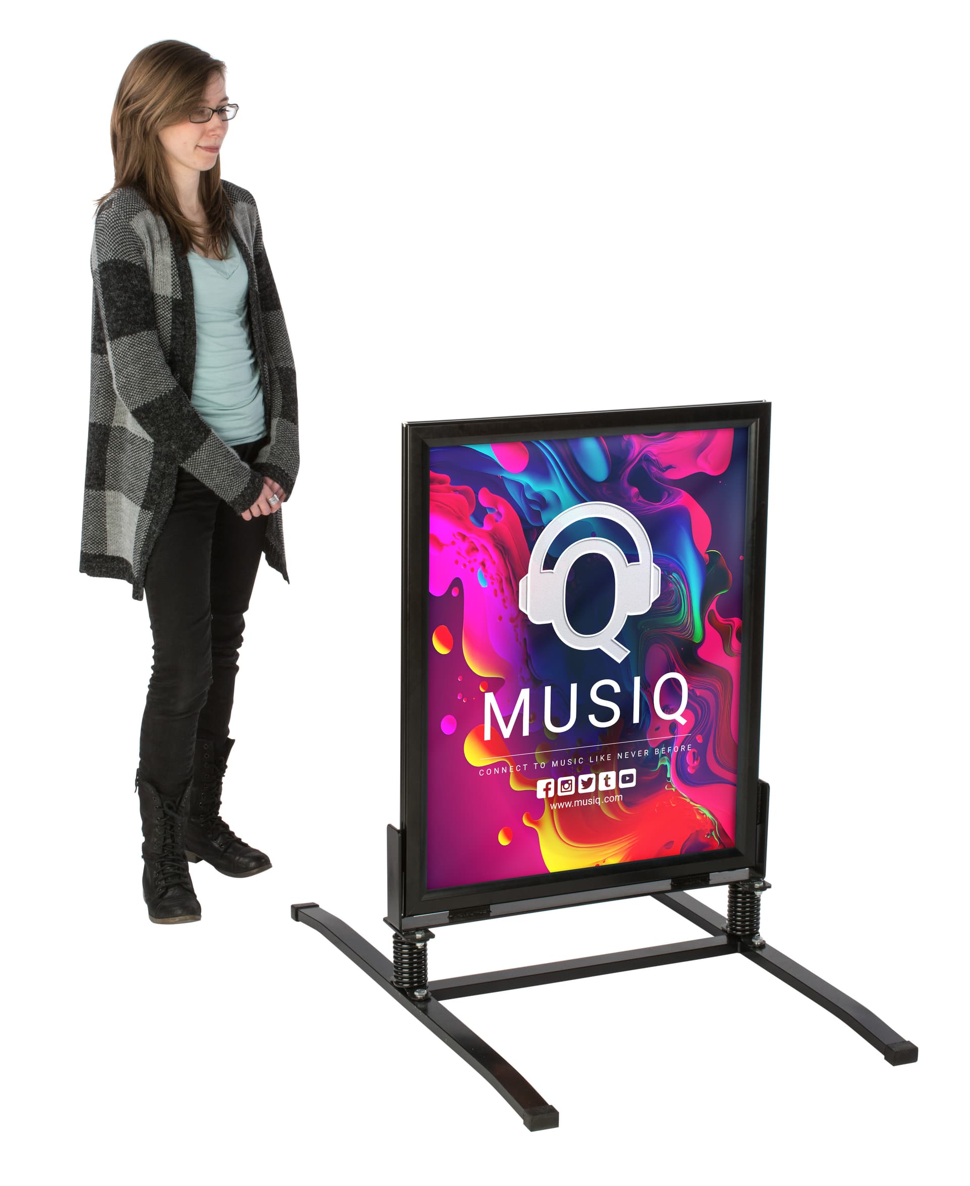 This Steel Outdoor Sign Stand has a Springboard Base for Flexion in Windy Conditions