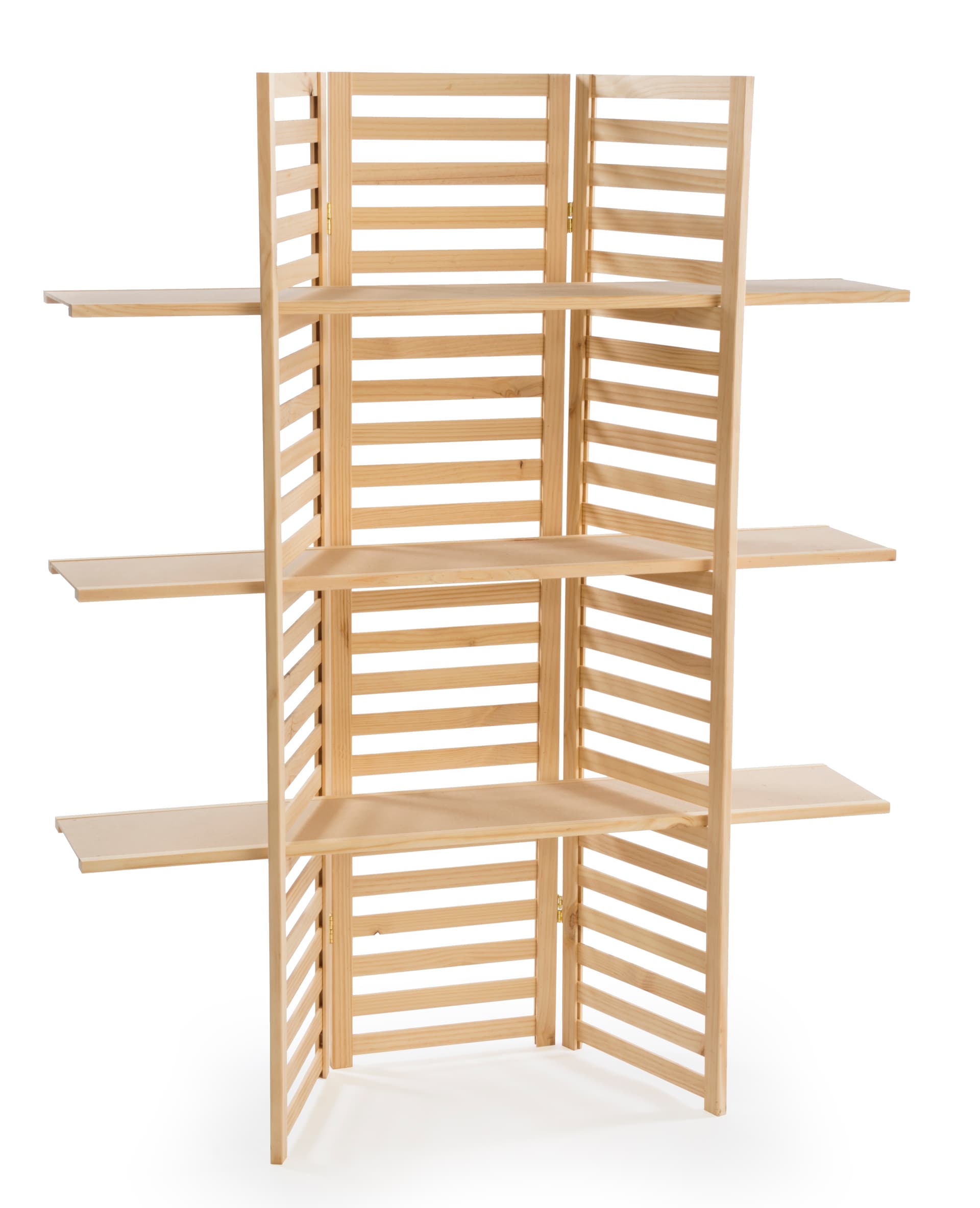 Wooden Display Rack | 3-Tier Folding Panels in Natural Pine | Displays2Go