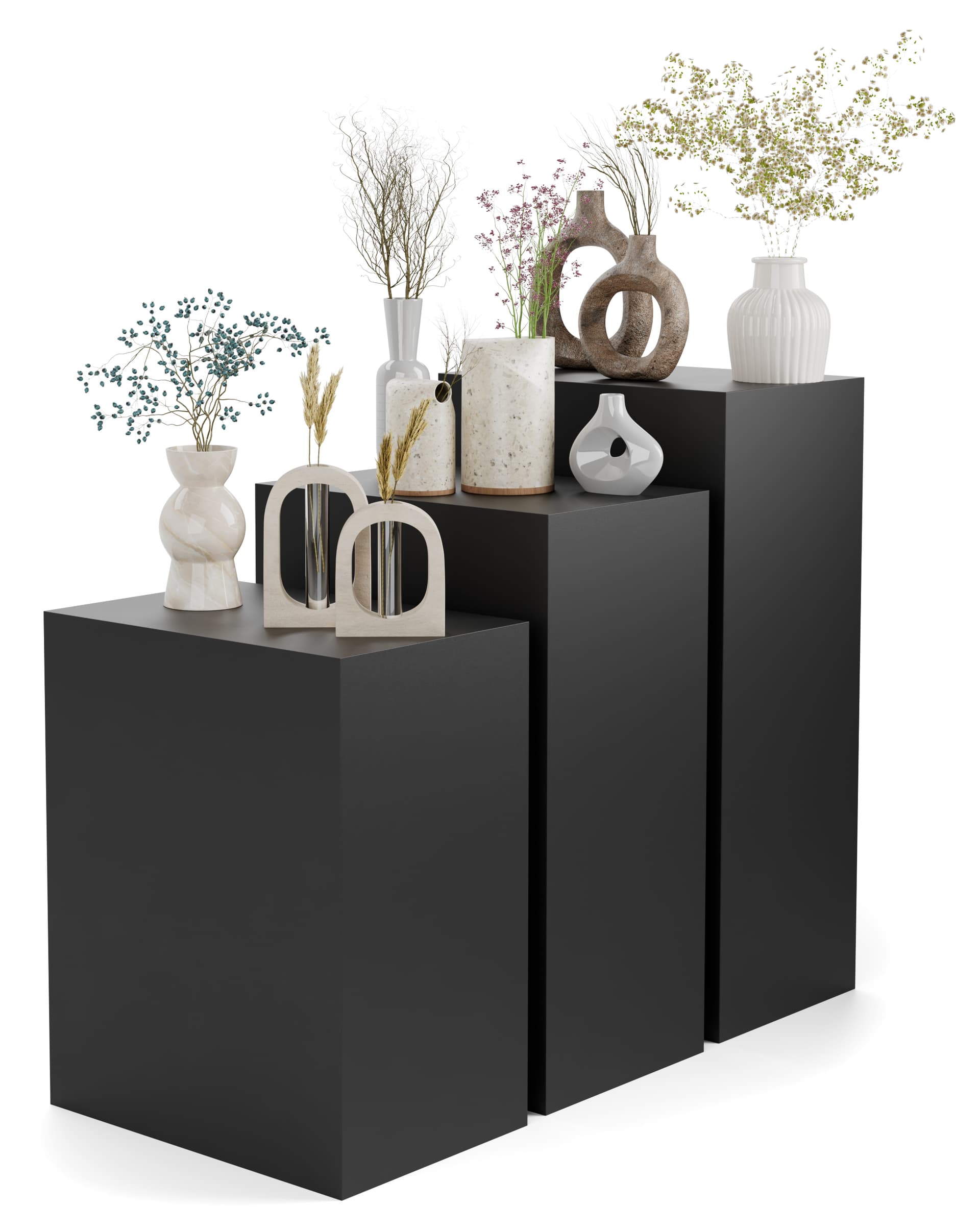 Display pedestal set being showcased with merchandise on top
