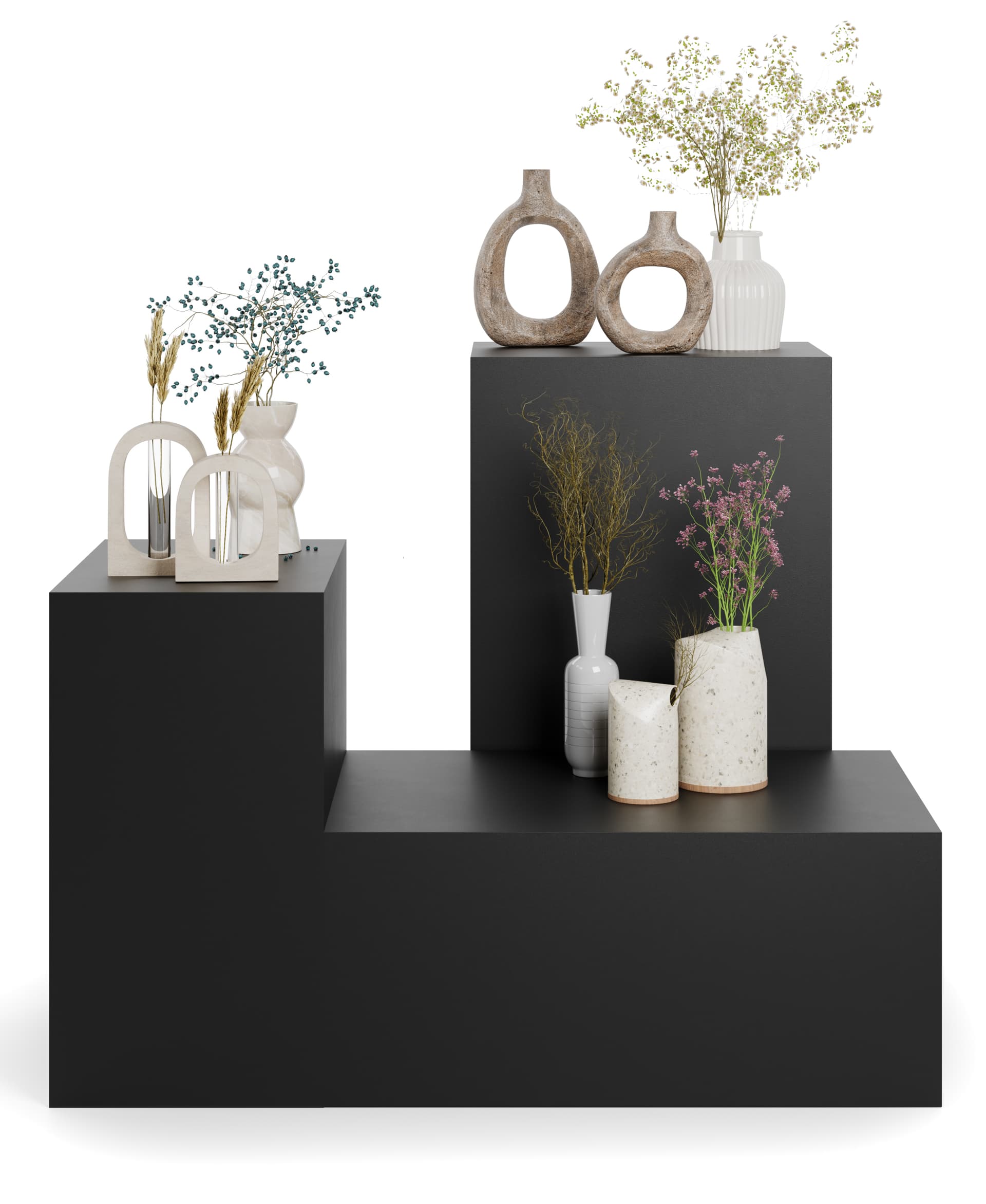 Display pedestal set can be used on its side for even larger display opportunities 