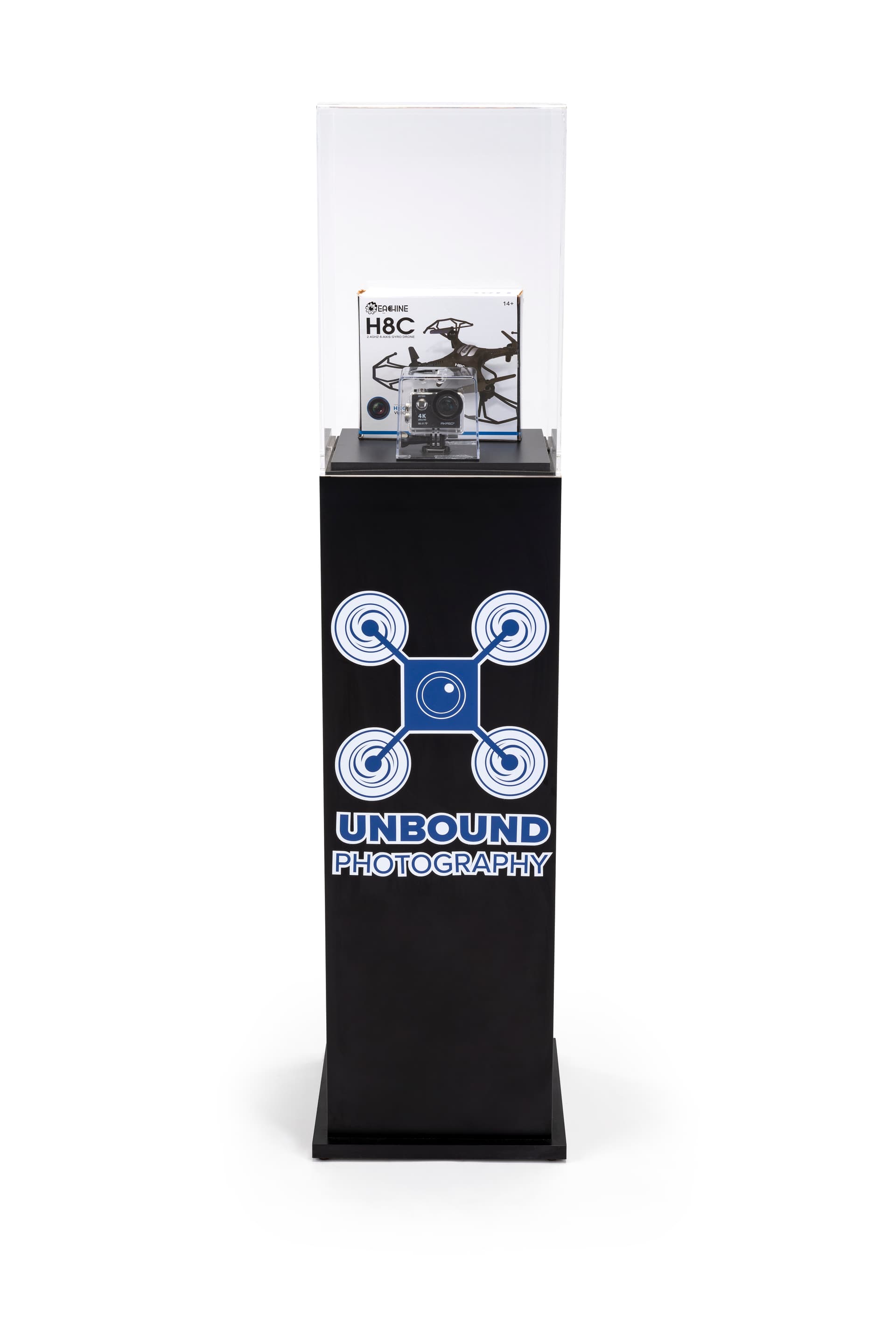 Custom acrylic display pedestal with 4-sided graphics