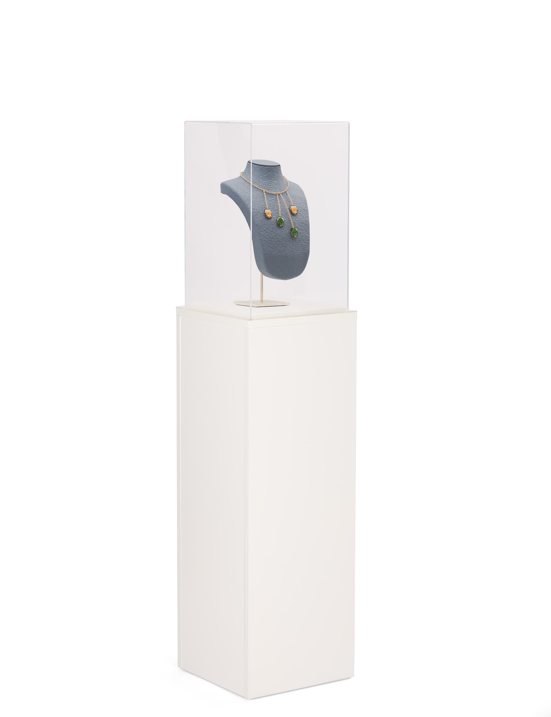 White display pedestal with white laminated melamine base