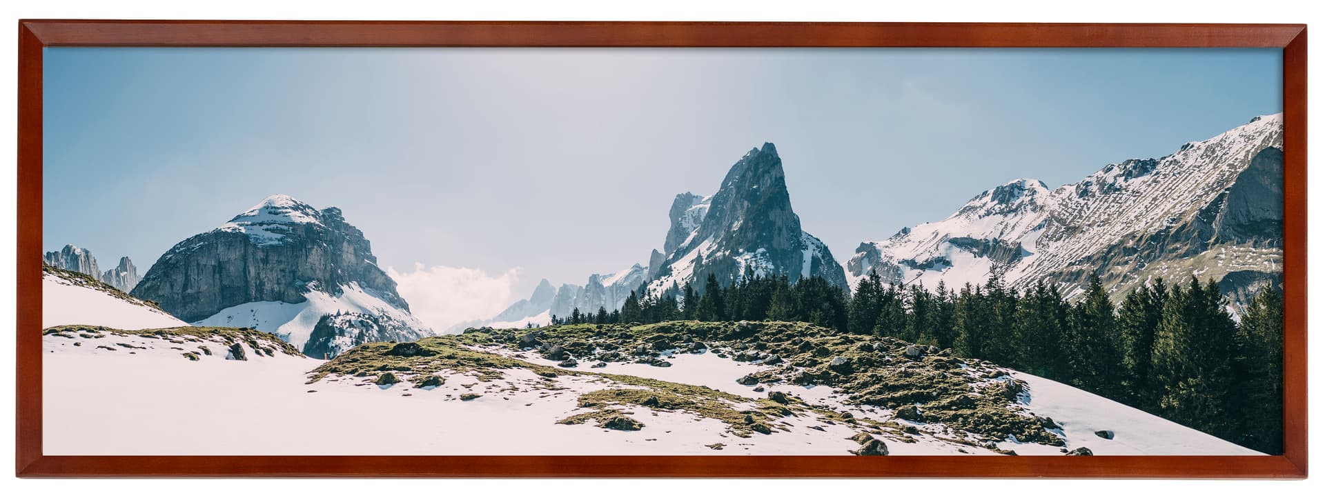 Wooden panoramic photo frame with wall mounting placement style 