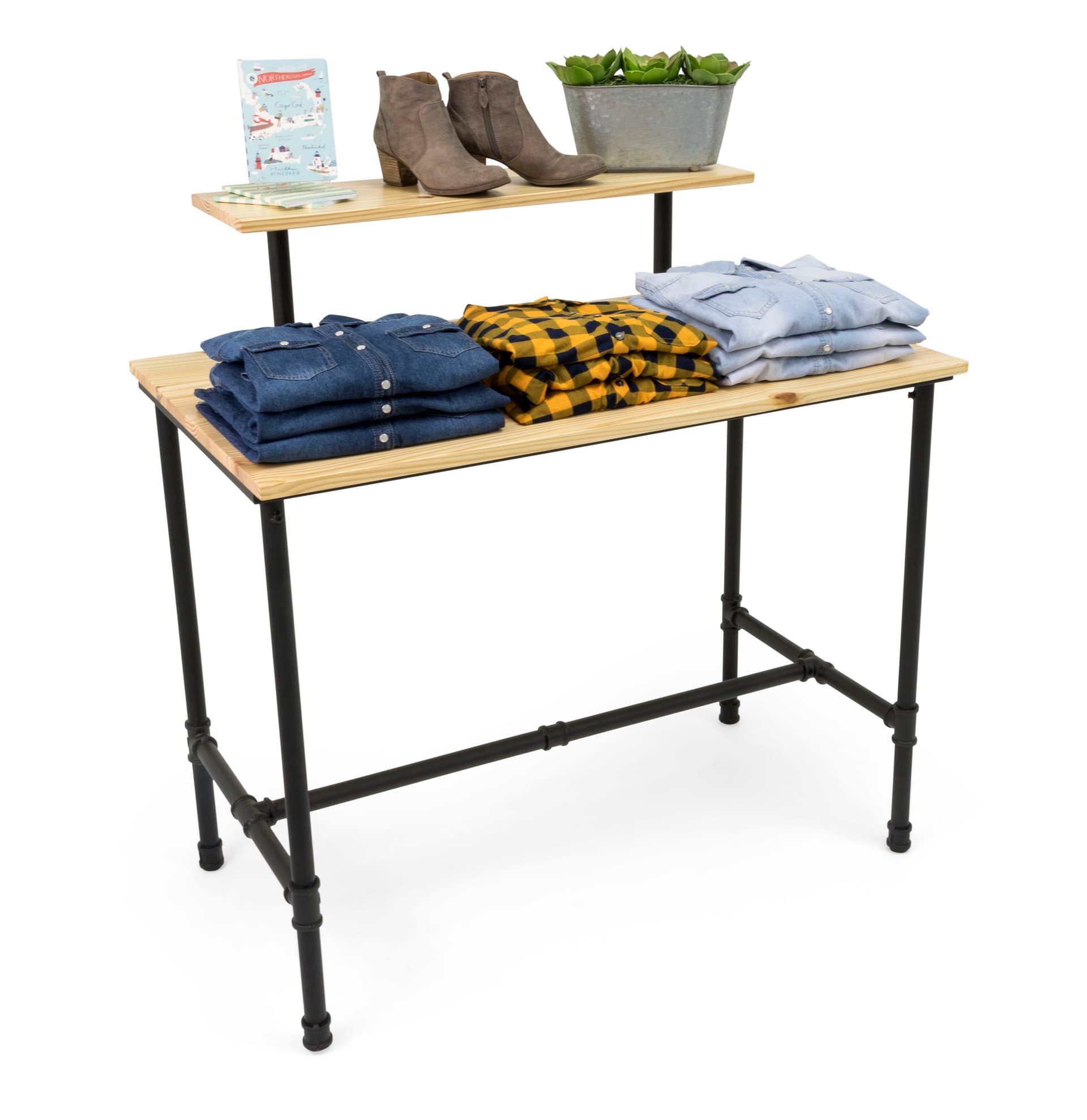 Large Pipe Retail Table with Two Tabletops