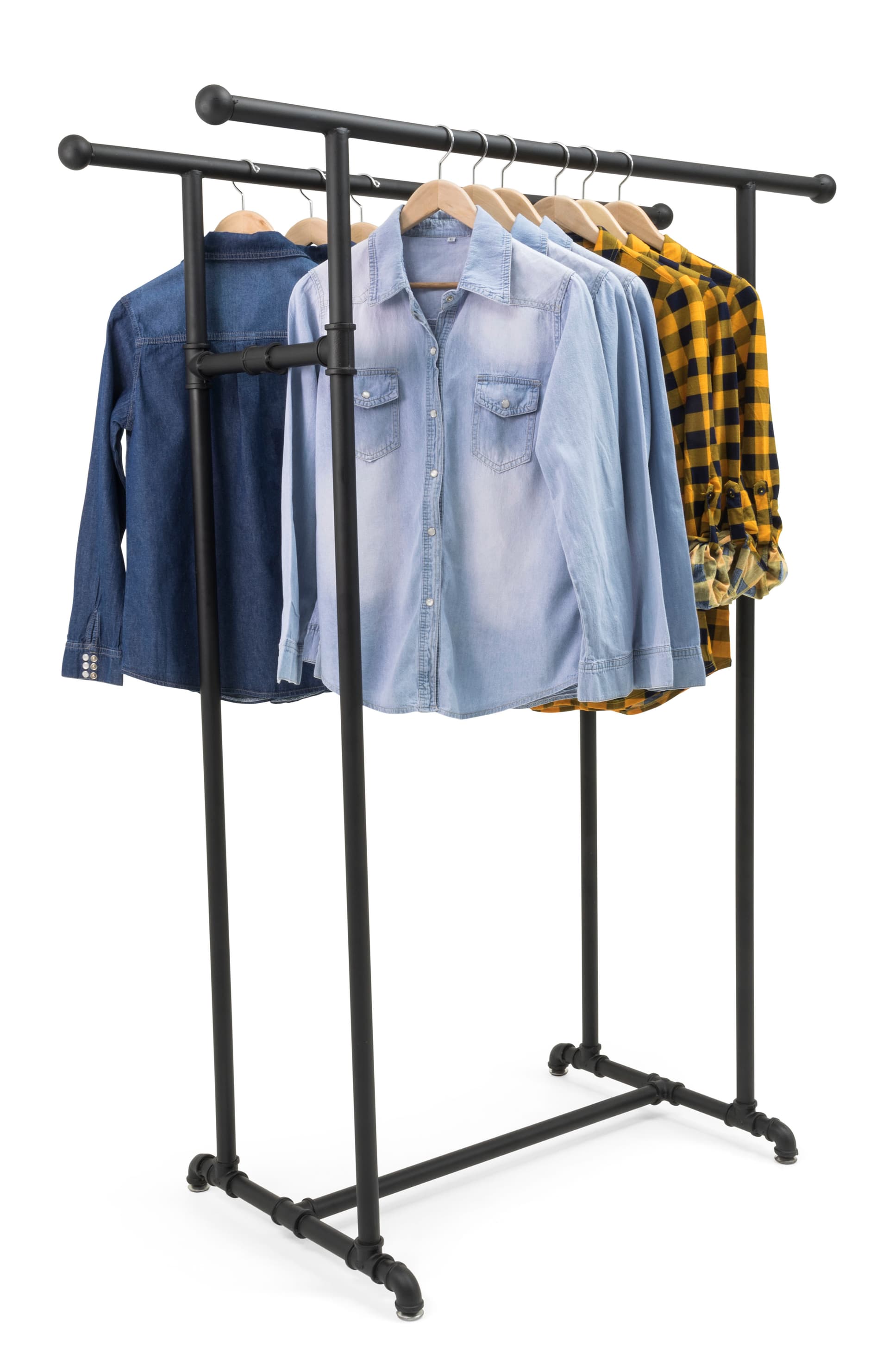 Double Rail Pipe Clothing Rack with Metal Build