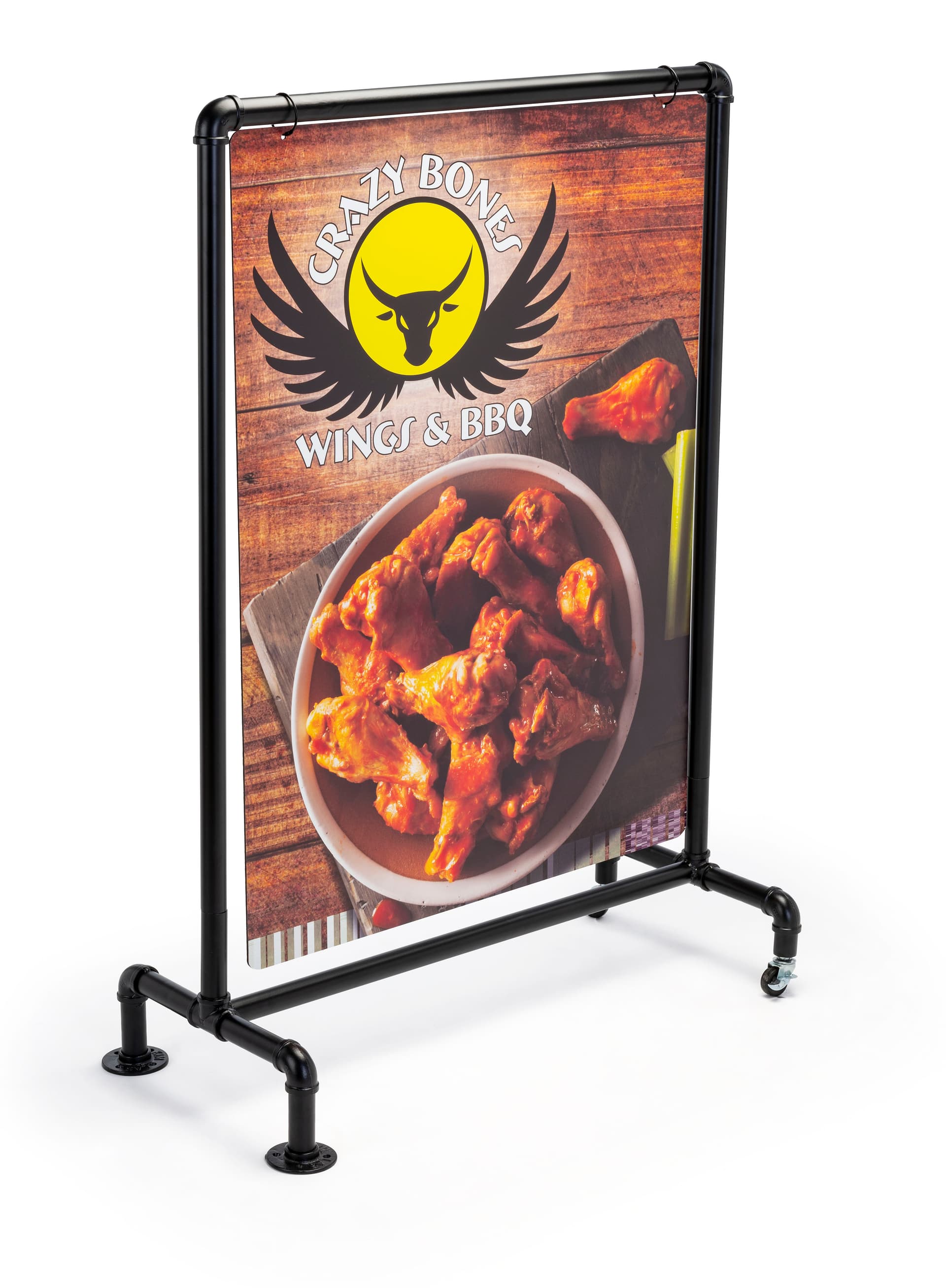 30 x 40 black pipe swinger sign with industrial design elements 