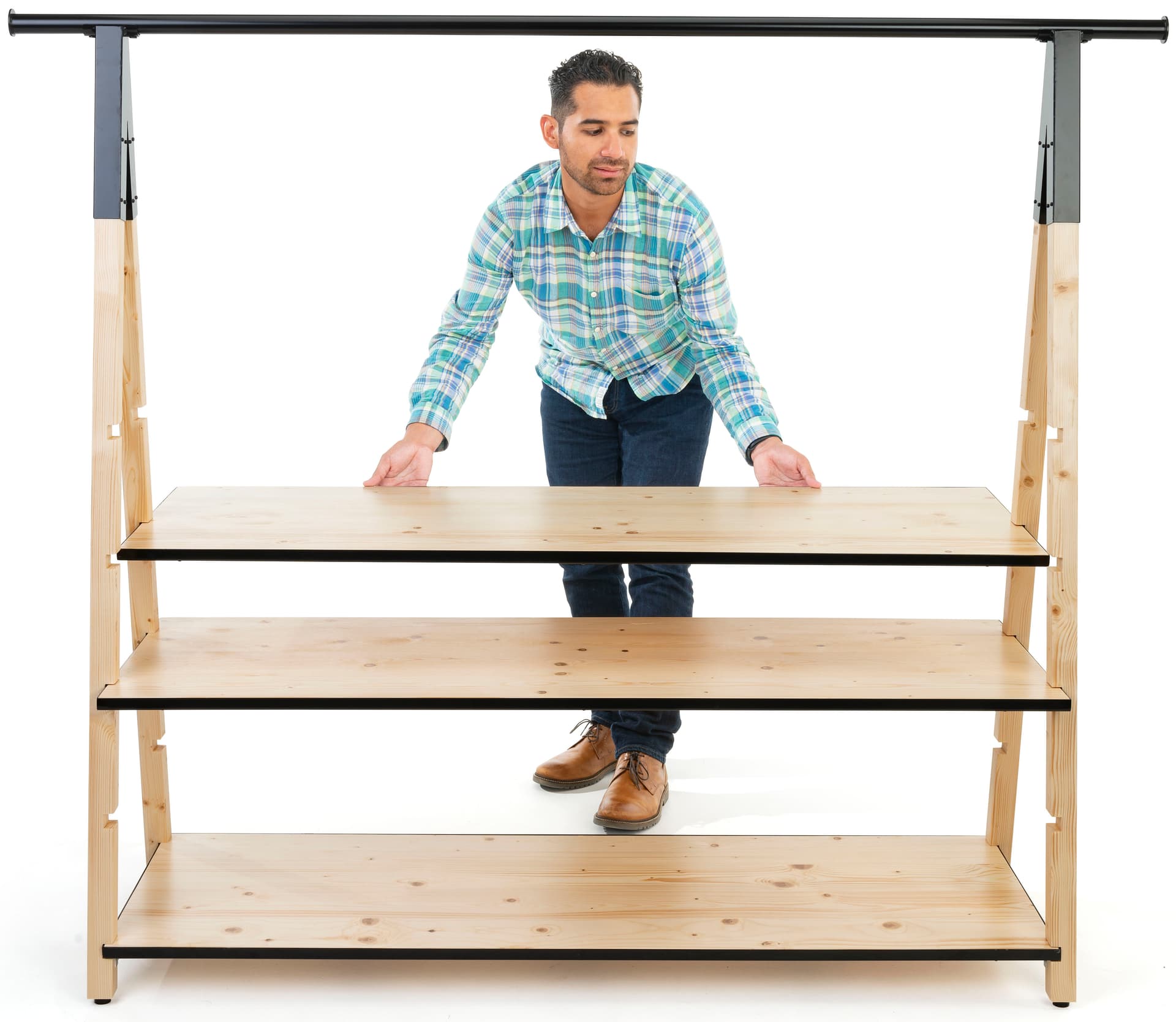 Wooden A Frame Clothing Rack with Base Shelves | Adjustable Tiers ...